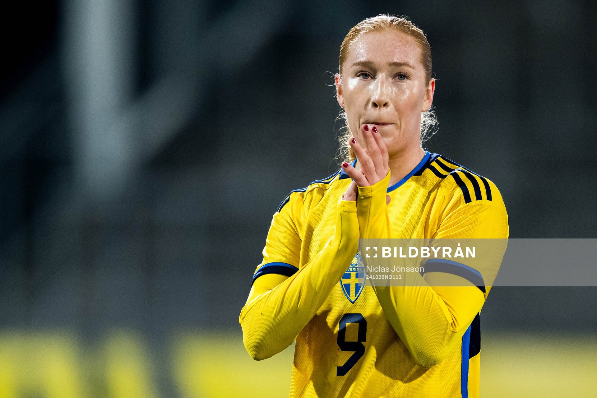 Tilde Johansson of Sweden after the women's under-23 international friendly football match between Sweden and Netherlands on October 28, 2024 in Falkenberg.