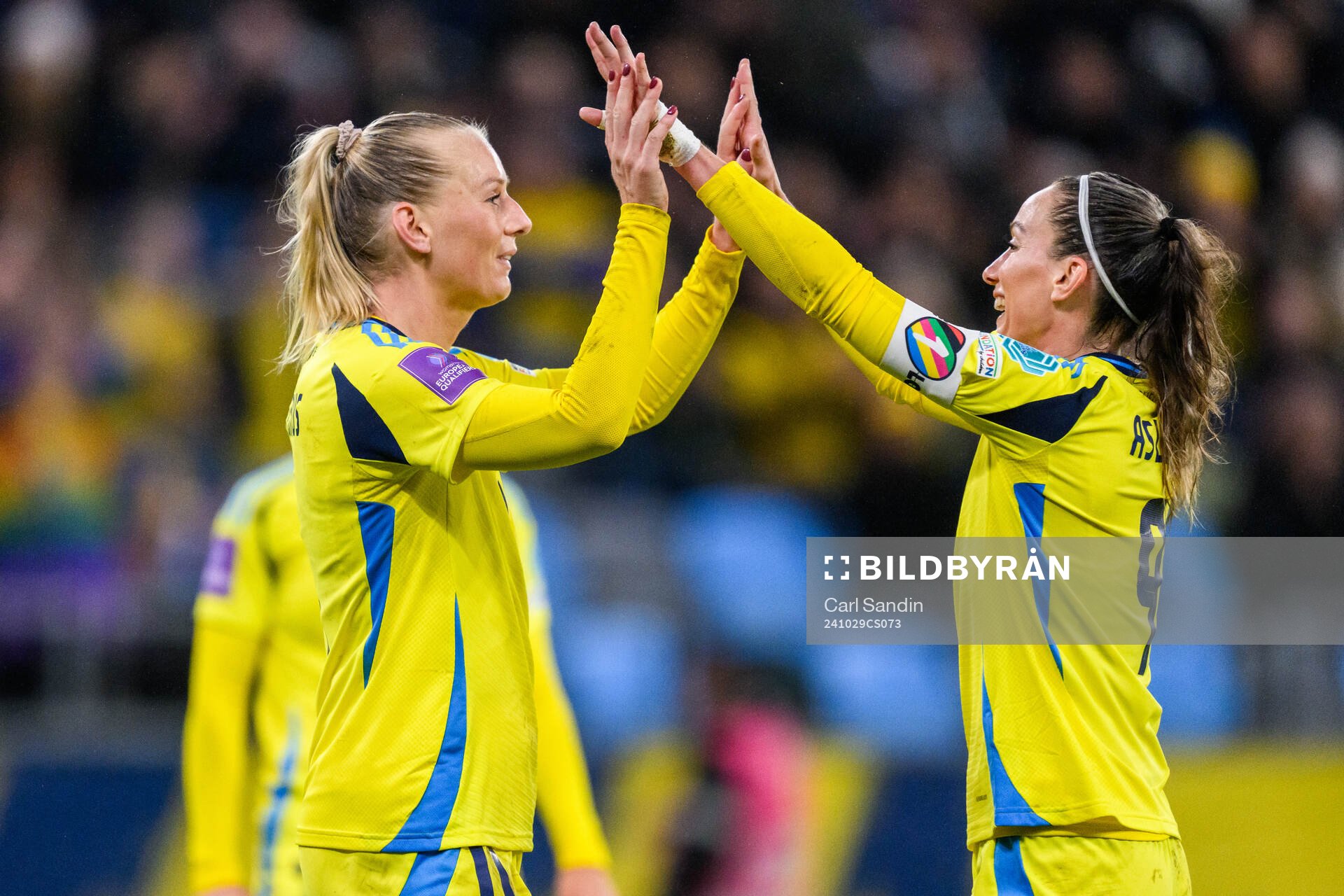 Stina Blackstenius and Kosovare Asllani of Sweden celebrates