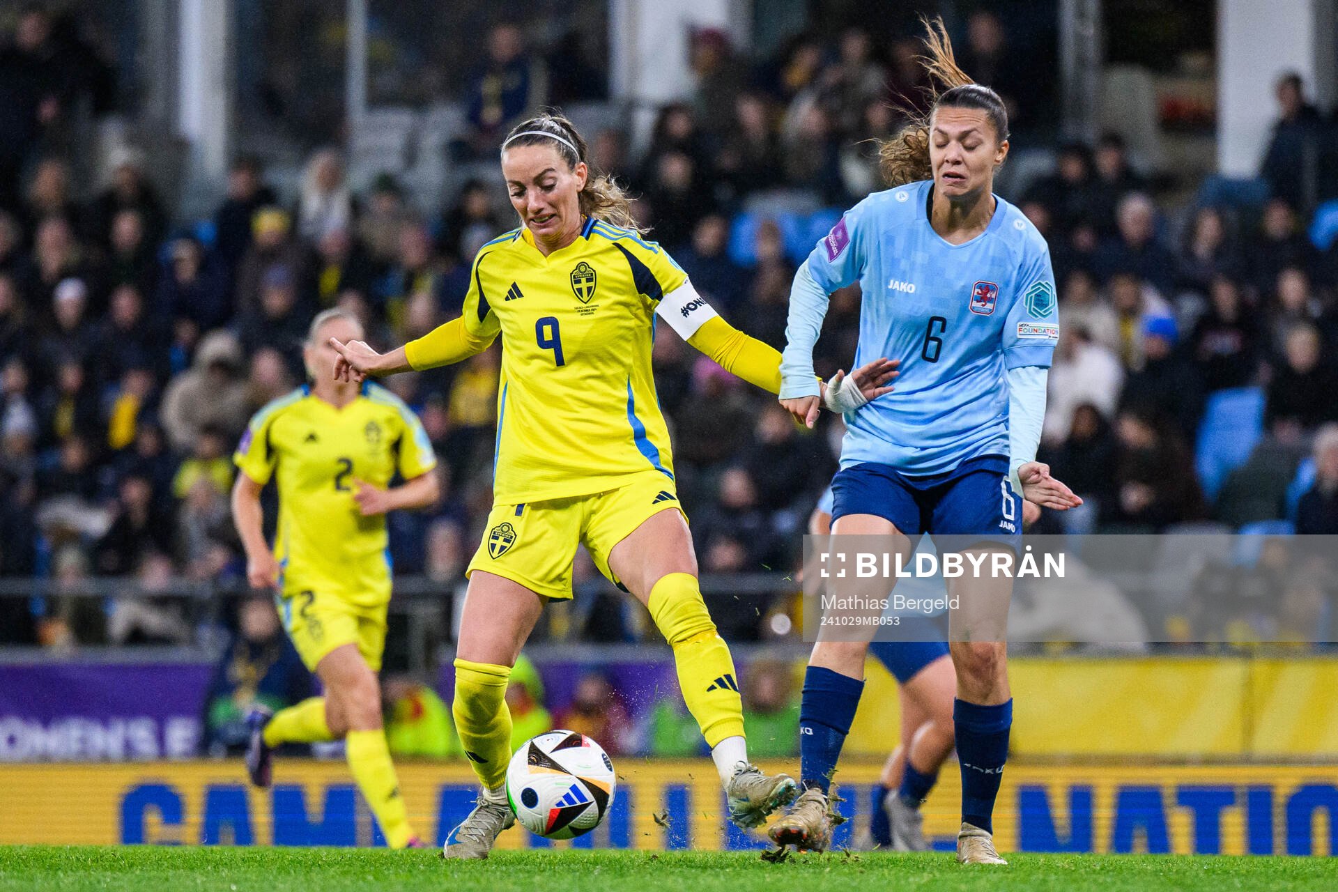 Kosovare Asllani of Sweden and Marta Estevez of Luxembourg