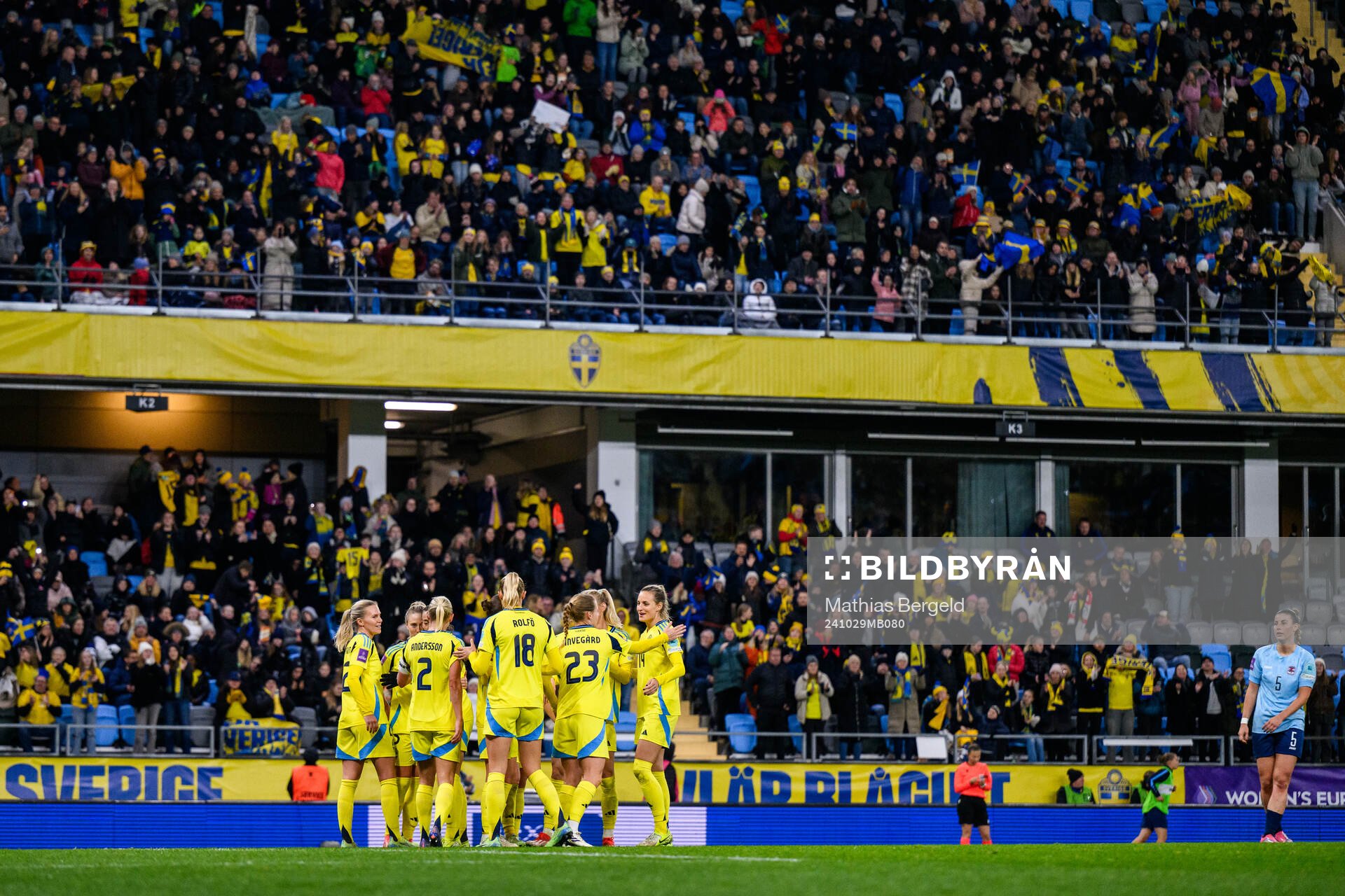 Rebecka Blomqvist of Sweden celebrate with teammates