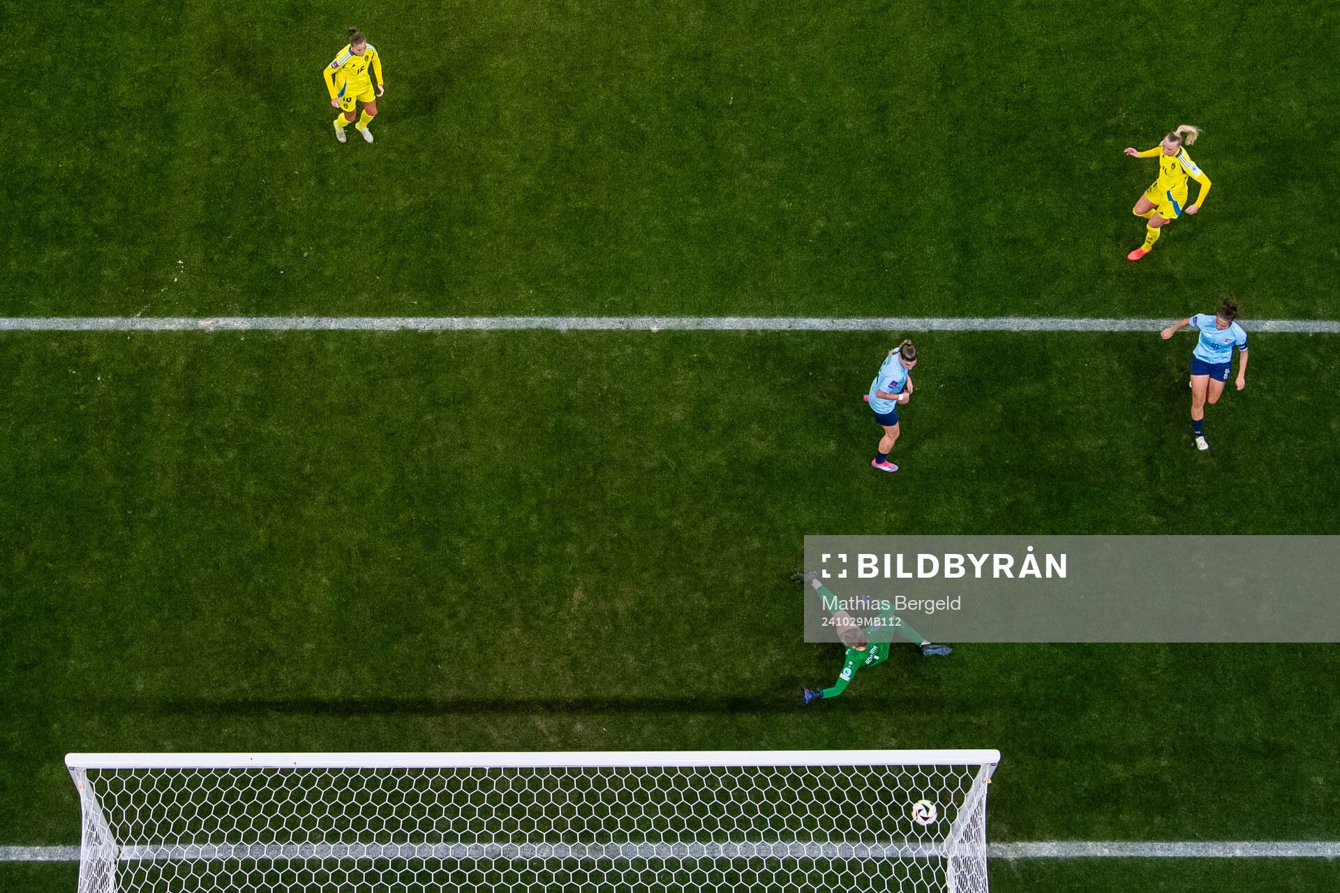 Stina Blackstenius of Sweden scores 5-0 behind goalkeeper