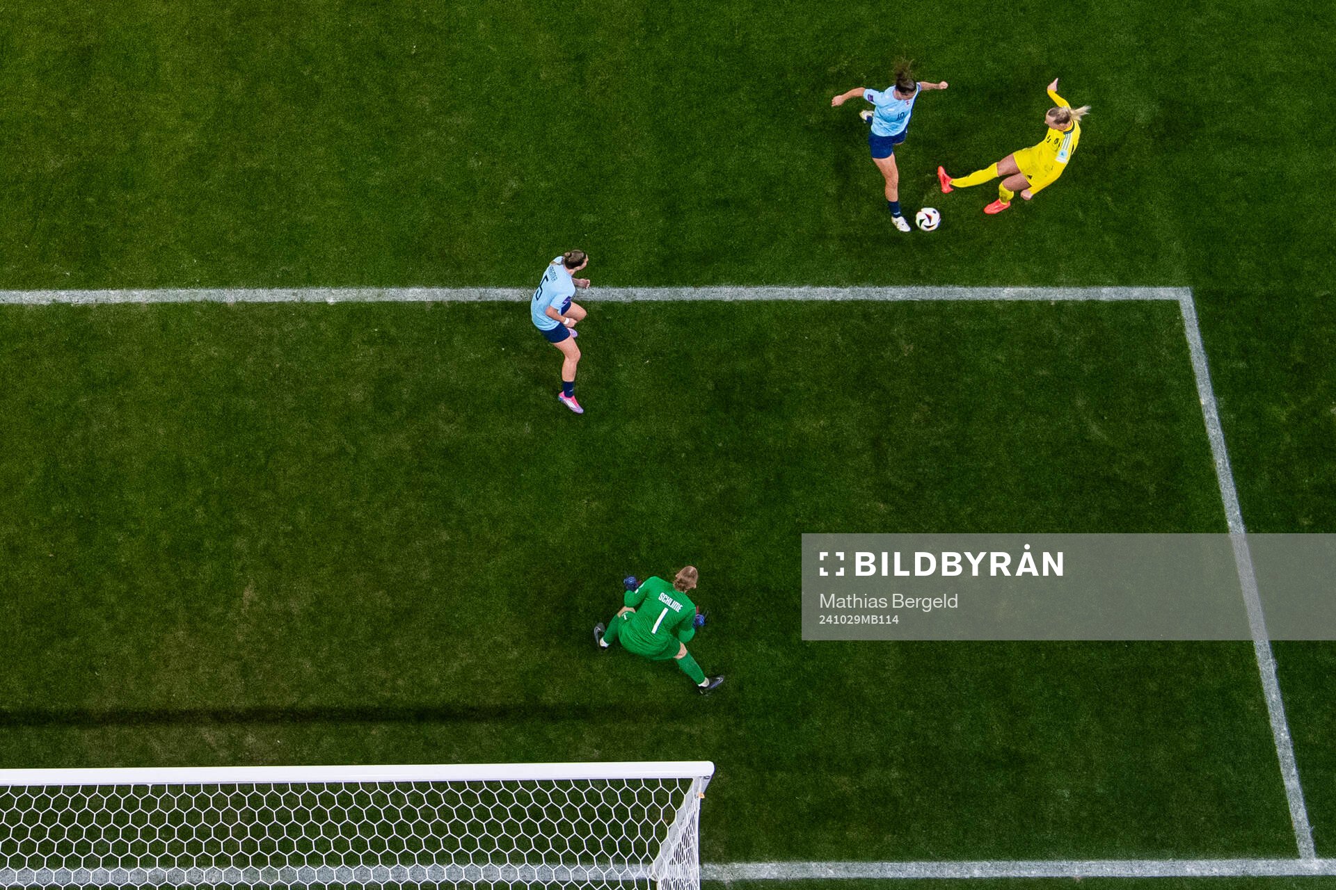 Stina Blackstenius of Sweden scores 5-0 behind goalkeeper