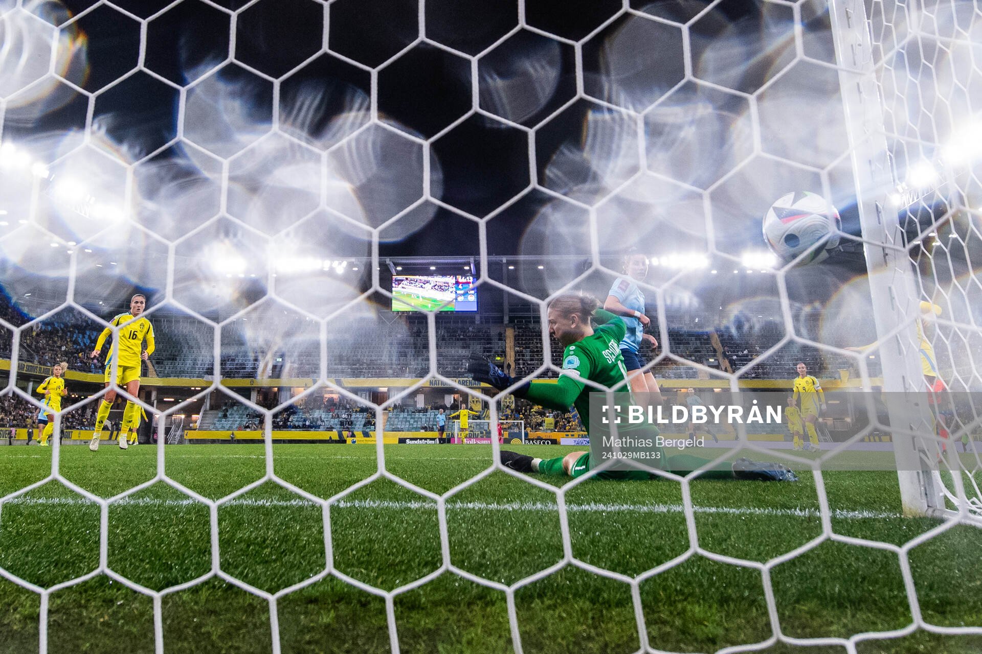 Stina Blackstenius of Sweden scores 5-0 behind goalkeeper
