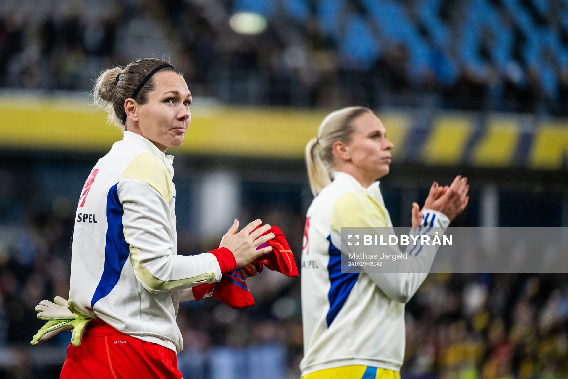 Goalkeeper Jennifer Falk and Jonna Andersson of Sweden