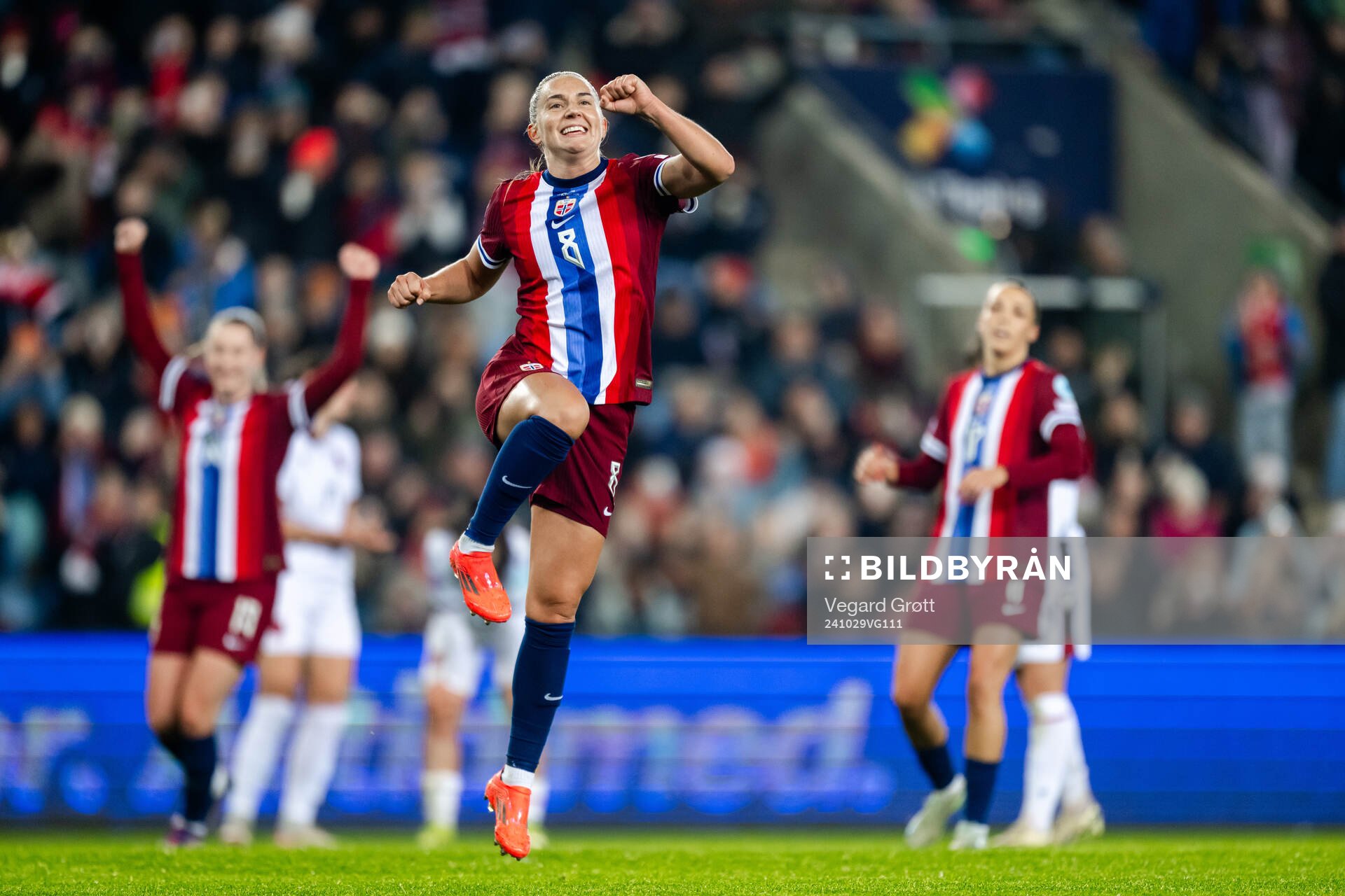 Vilde Bøe Risa of Norway celebrates the  9-0 goal