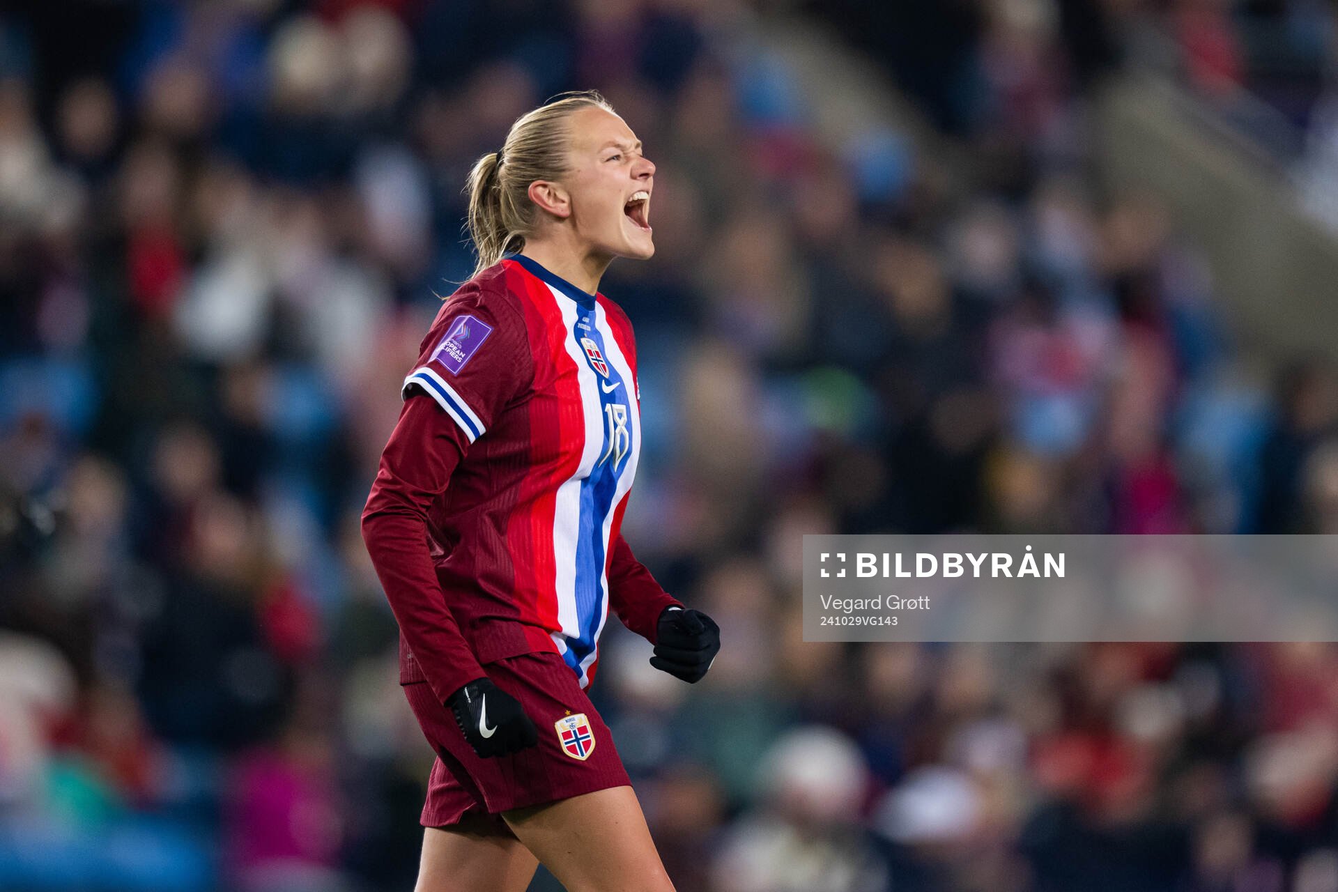 Frida Maanum of Norway celebrates scoring 5-0