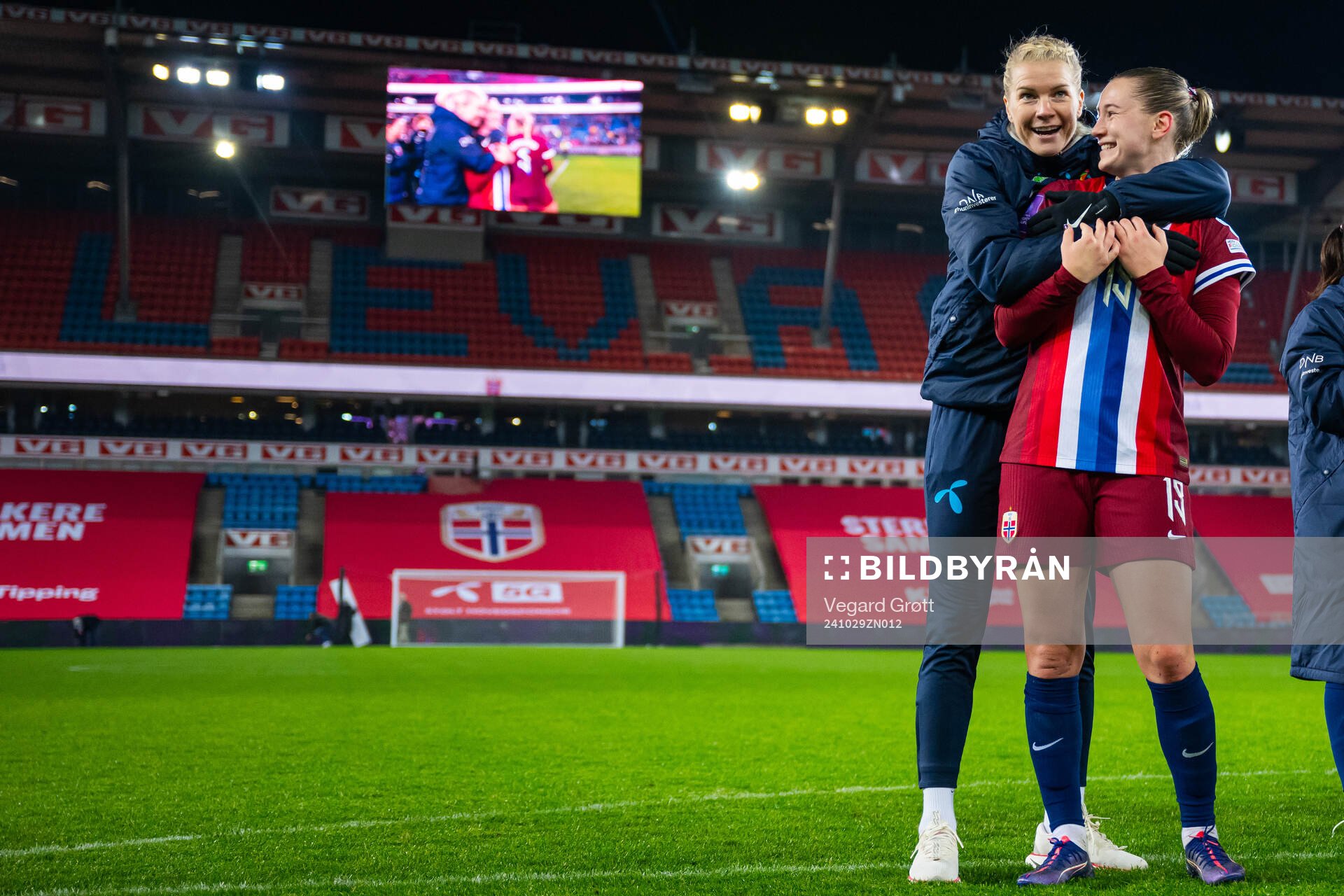 Ada Hegerberg and Elisabeth Terland of Norway celebrate