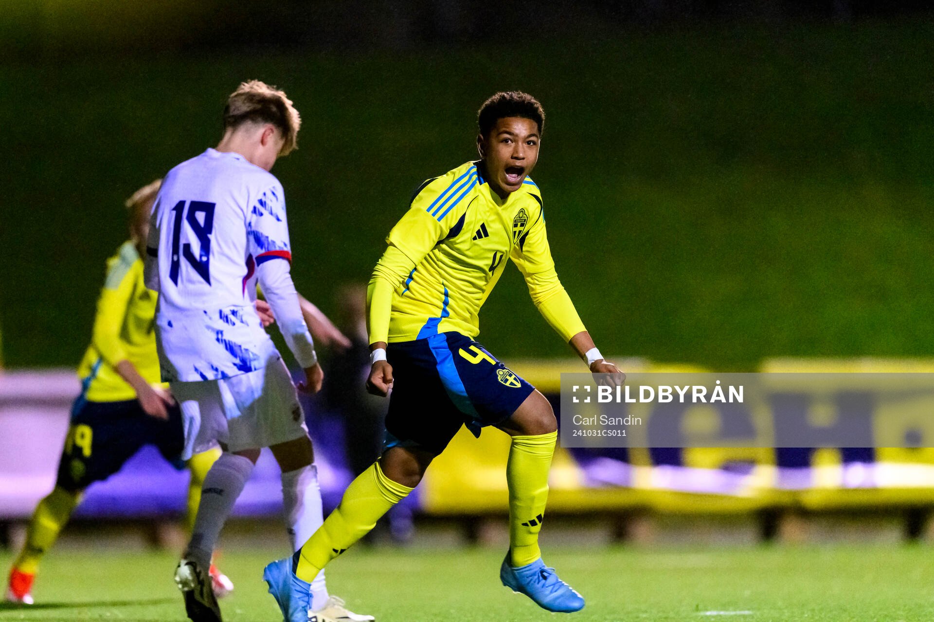 Elliot Mahama Appring of Sweden celebrates after the 1-0 goal during the under-16 international friendly football match between Sweden and Norway on October 31, 2024 in Ulricehamn.