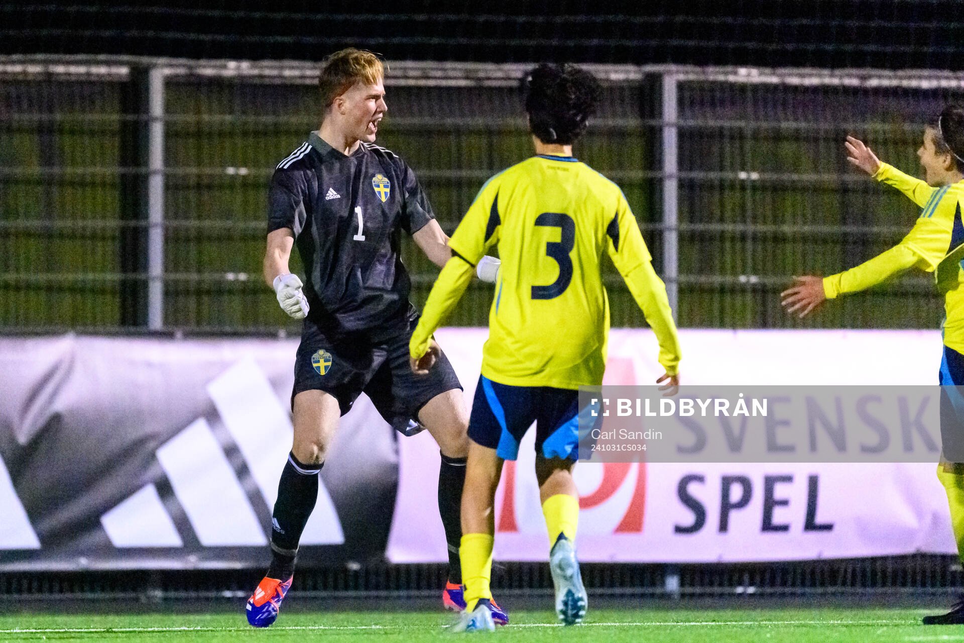 Goalkeeper Svante Stangenberg of Sweden celebrates