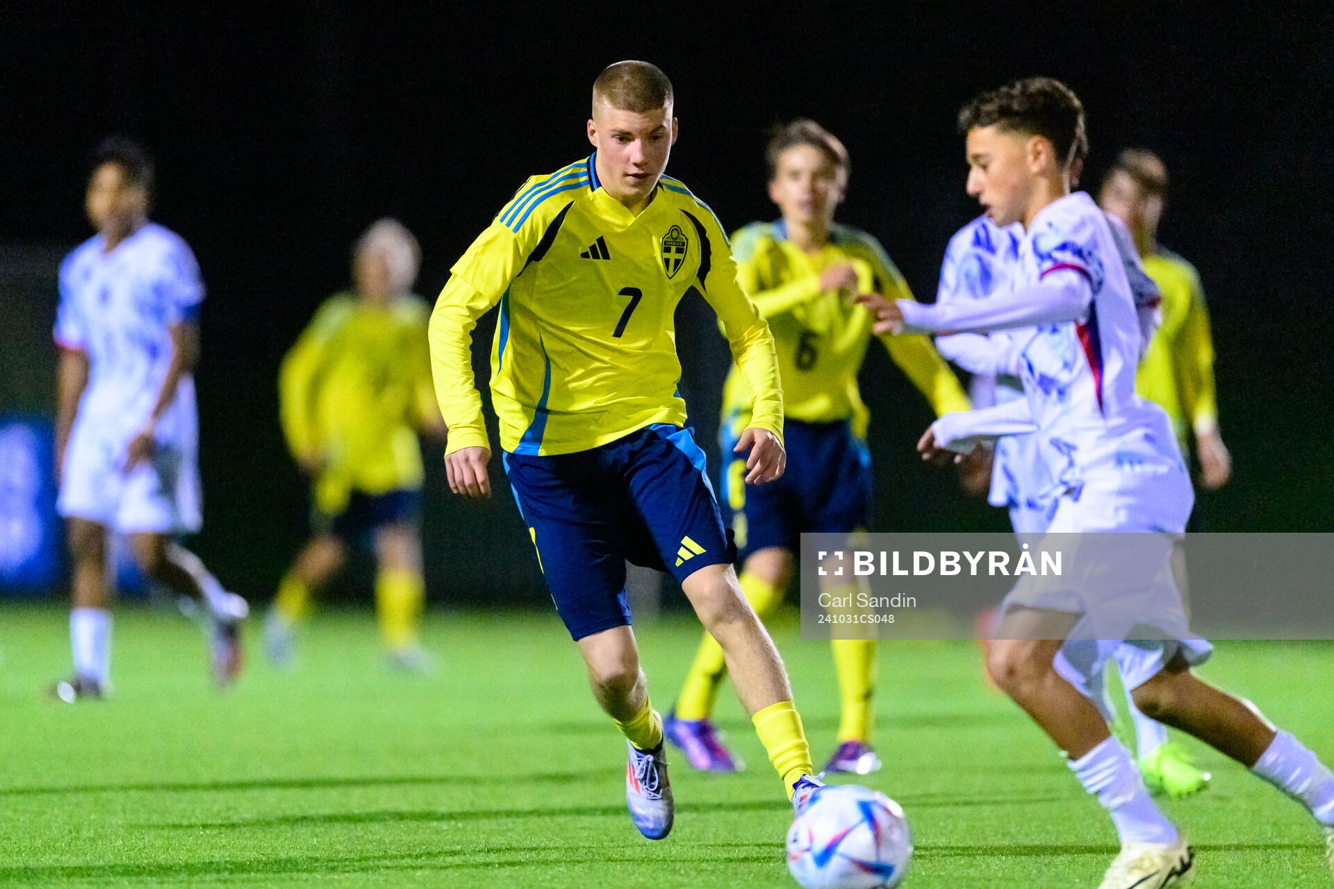 Niko Grgic Sallanto of Sweden during the under-16 international friendly football match between Sweden and Norway on October 31, 2024 in Ulricehamn.
