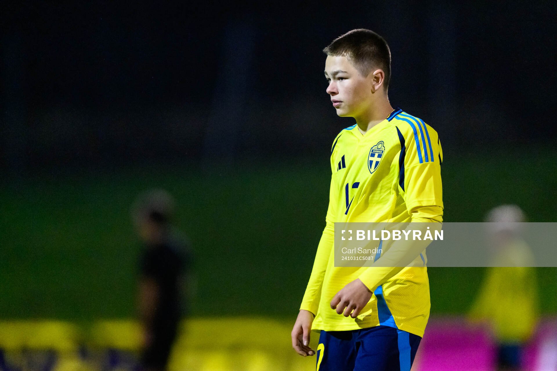 Linus Lindgren of Sweden during the under-16 international friendly football match between Sweden and Norway on October 31, 2024 in Ulricehamn.