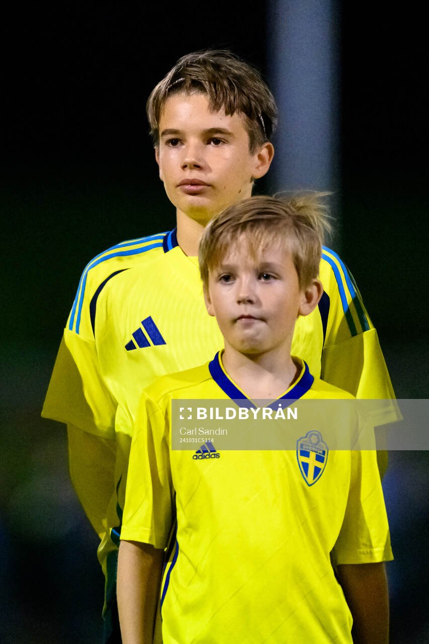 Ludwig Arvidsson of Sweden at lineup ahead of the under-16 international friendly football match between Sweden and Norway on October 31, 2024 in Ulricehamn.