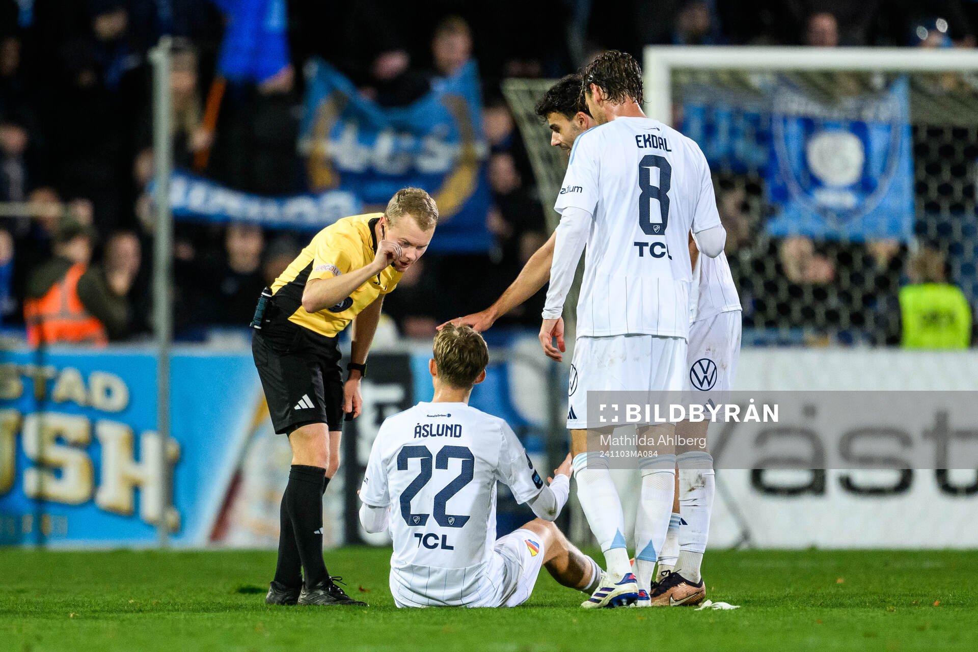 Djurgårdens Patric Åslund under fotbollsmatchen i Allsvenskan mellan Halmstad och Djurgården den 3 november 2024 i Halmstad. 