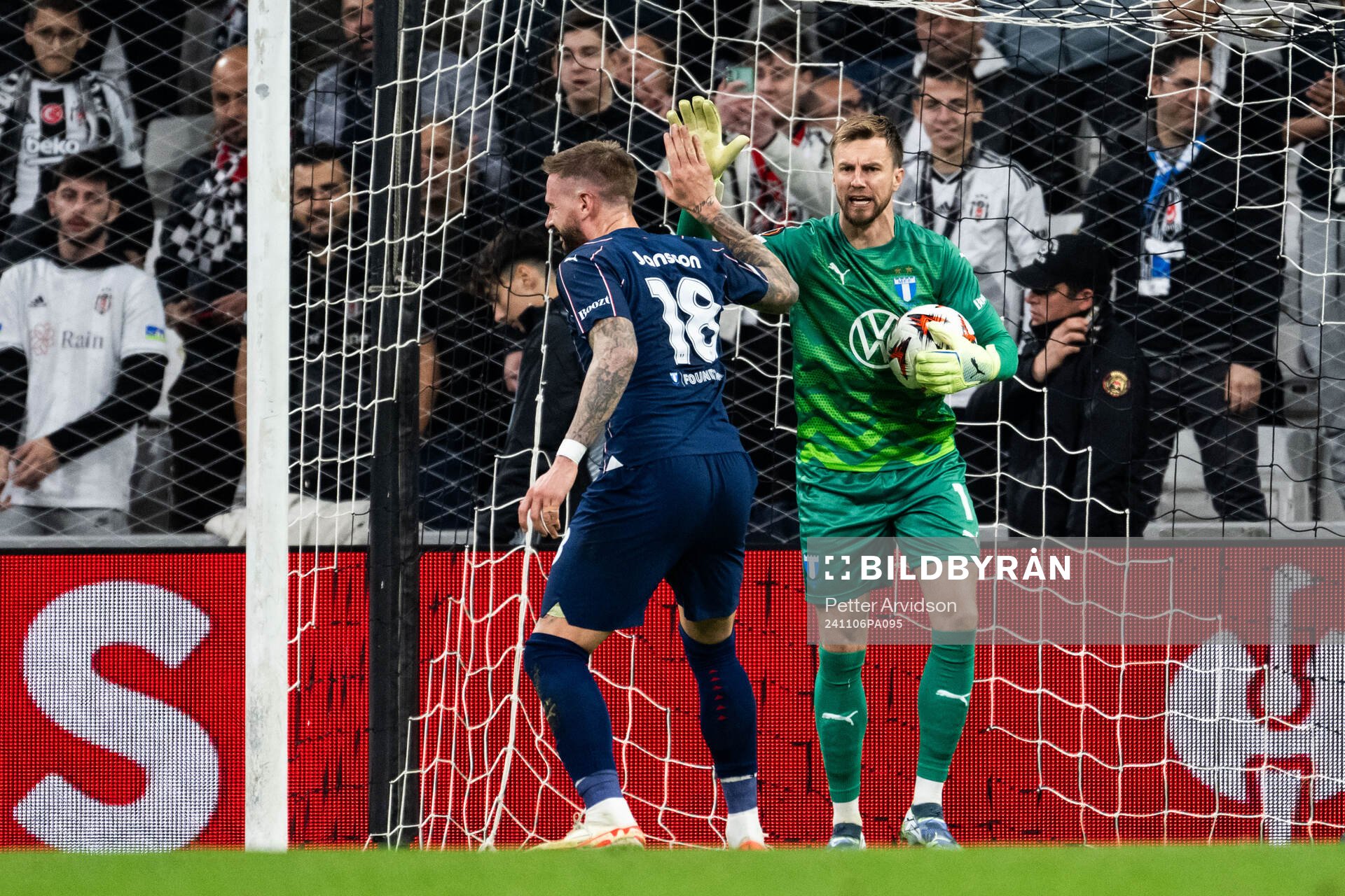 Pontus Jansson and goalkeeper Ricardo Friedrich of Malmö FF