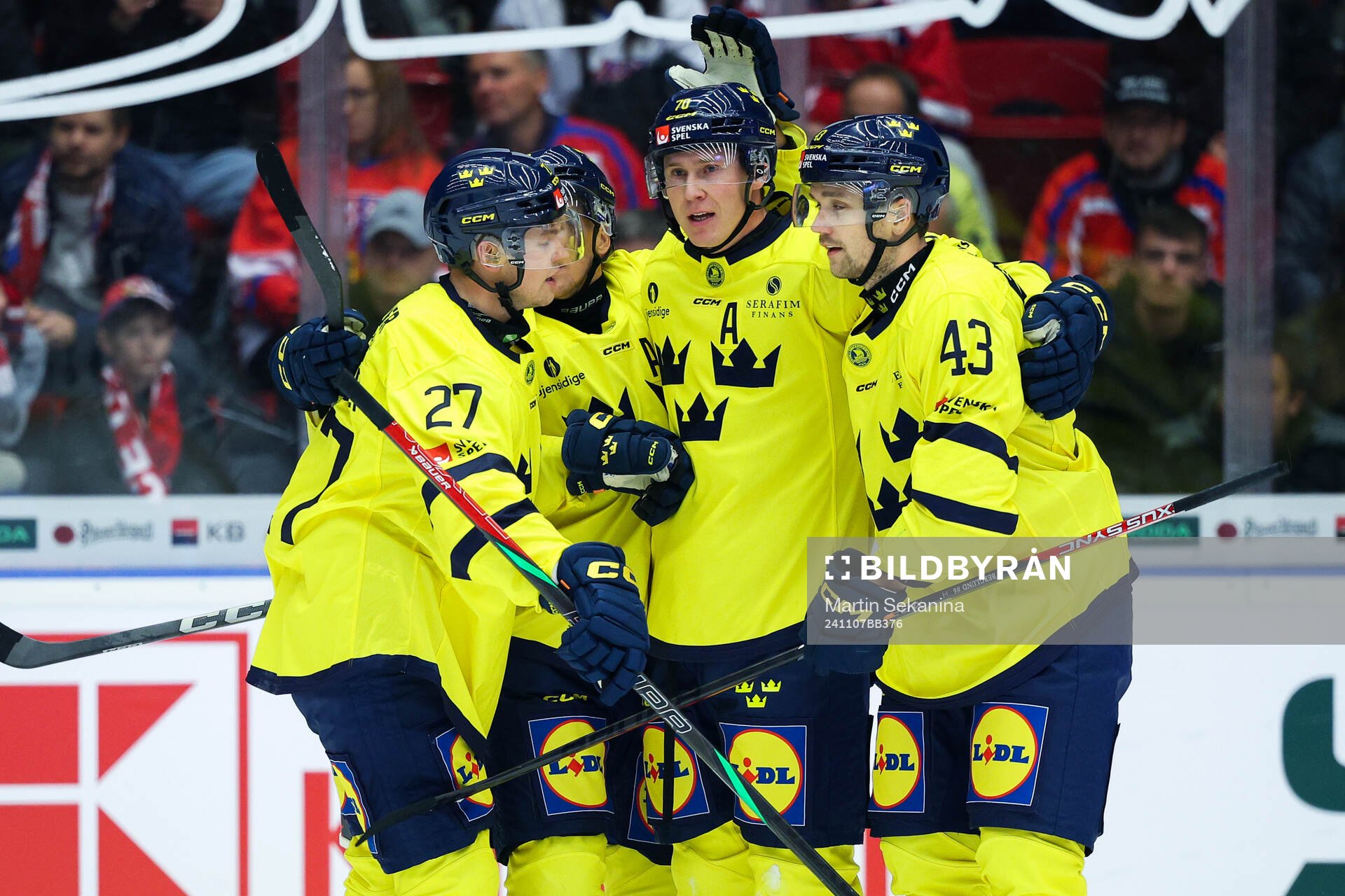 Dennis Rasmussen of Sweden celebrates with team mates