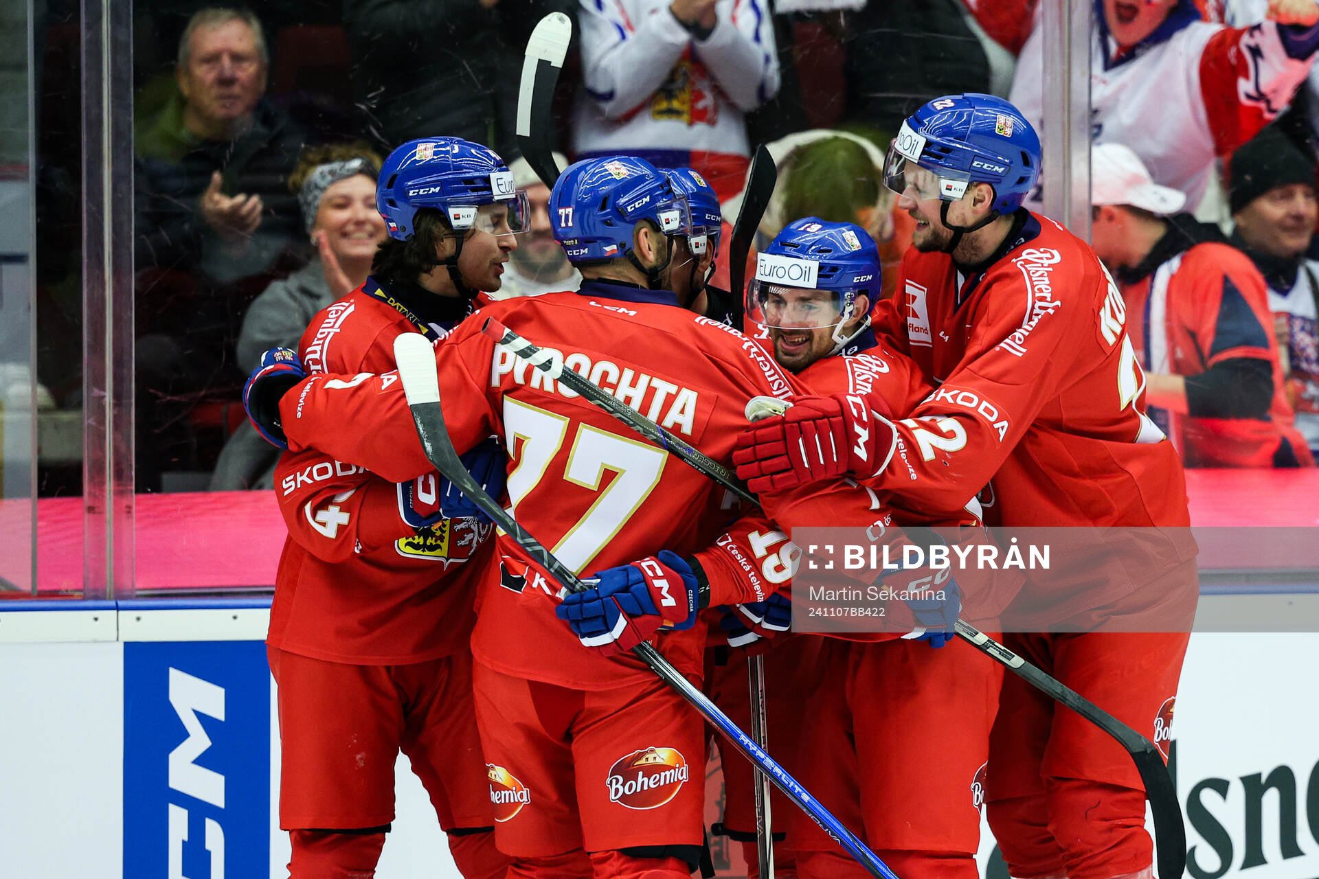 Daniel Gazda of Czech Republic celebrates with eam mates