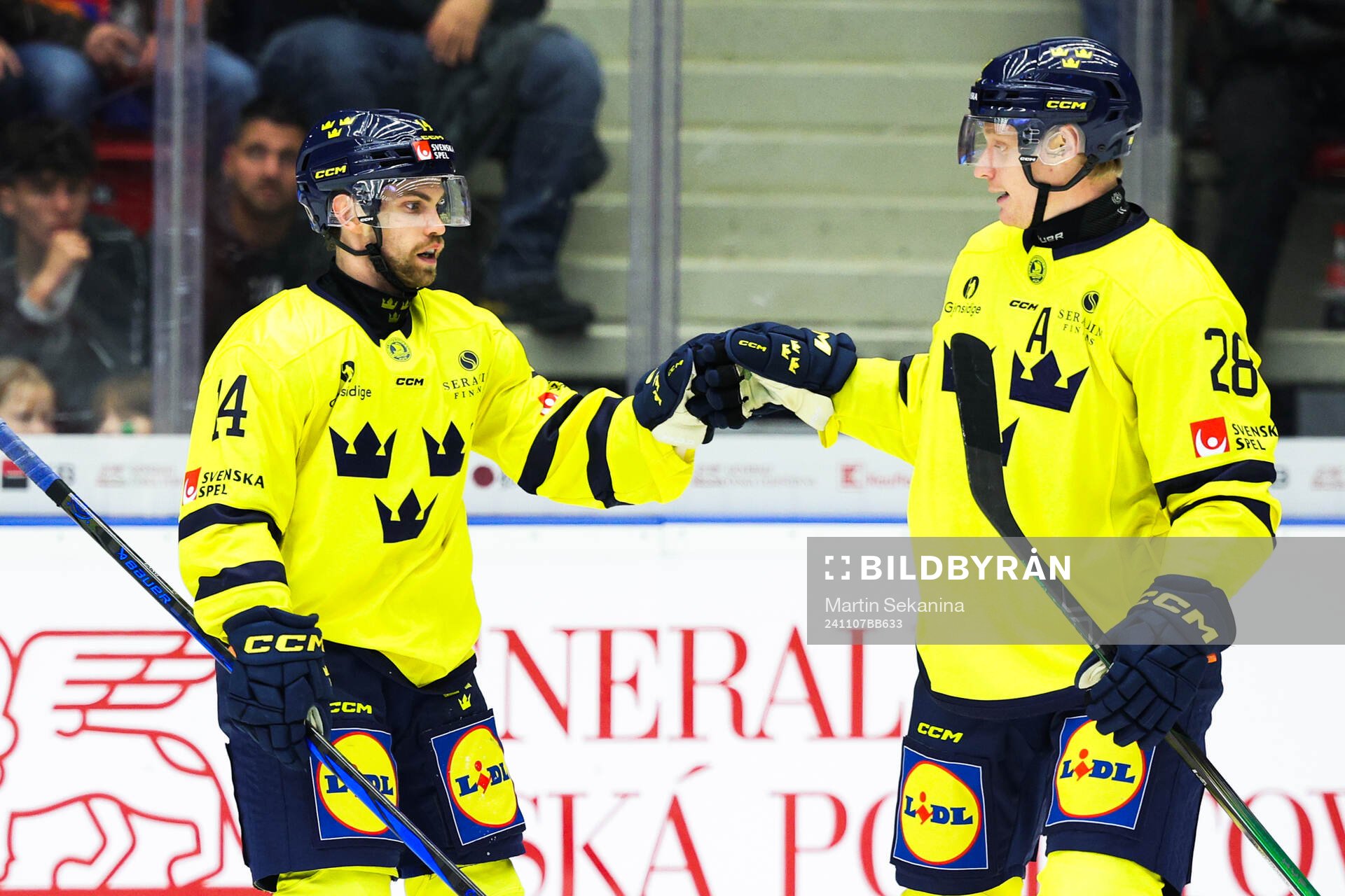 Oskar Lang of Sweden celebrates with Anton Bengtsson