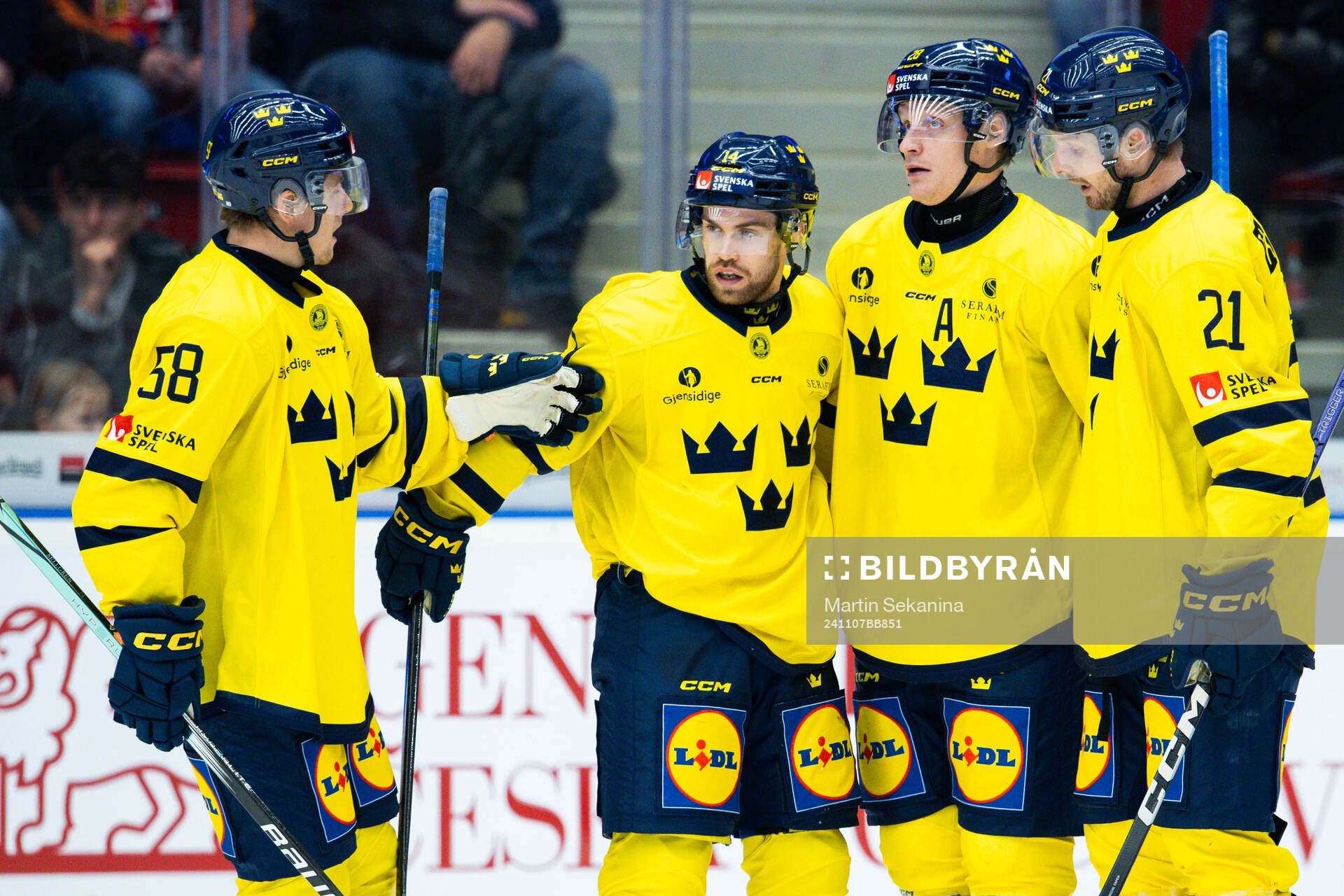 Oskar Lang of Sweden celebrates with Jesper Sellgren, Anton