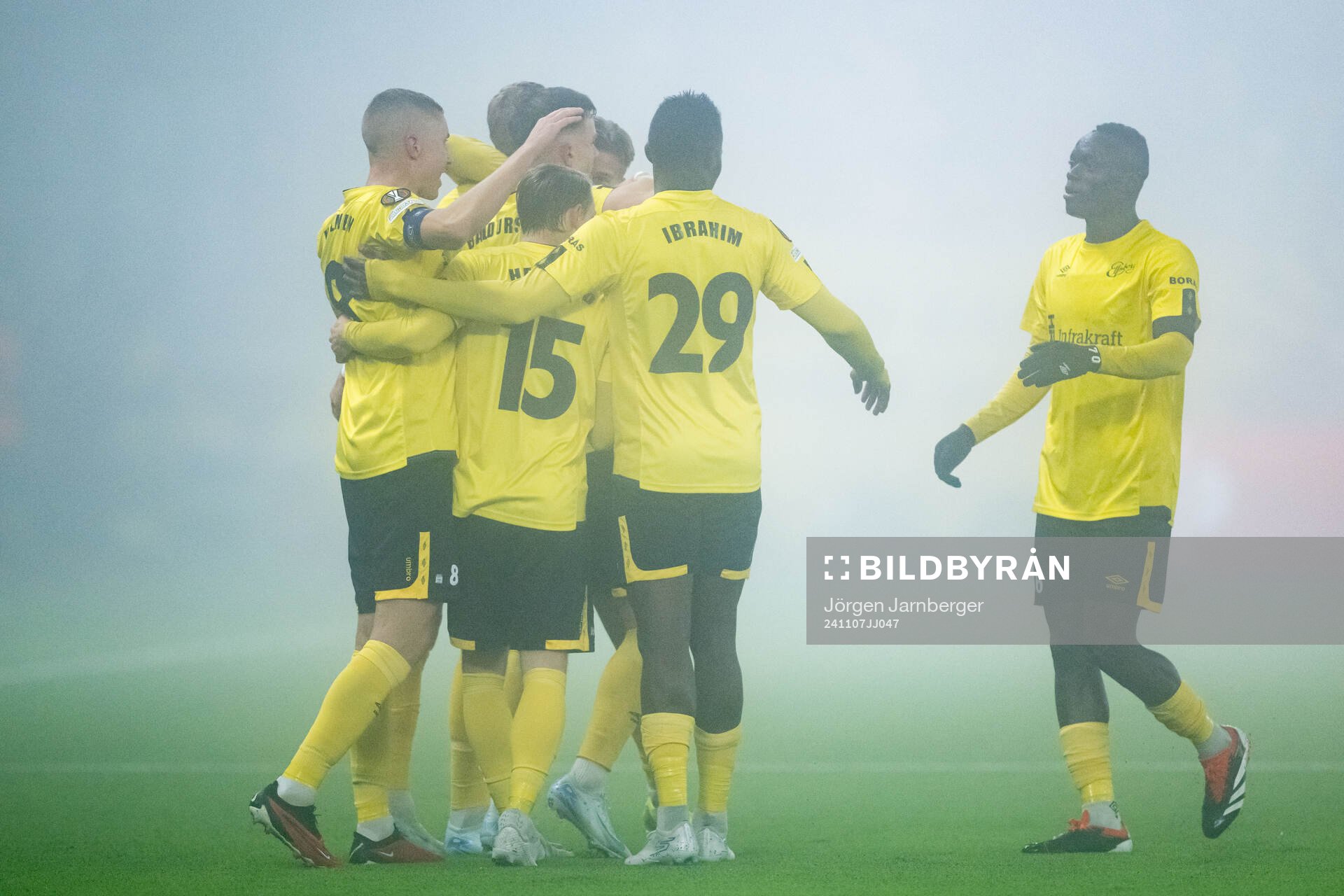 Emil Holten of Elfsborg celebrates with team mates