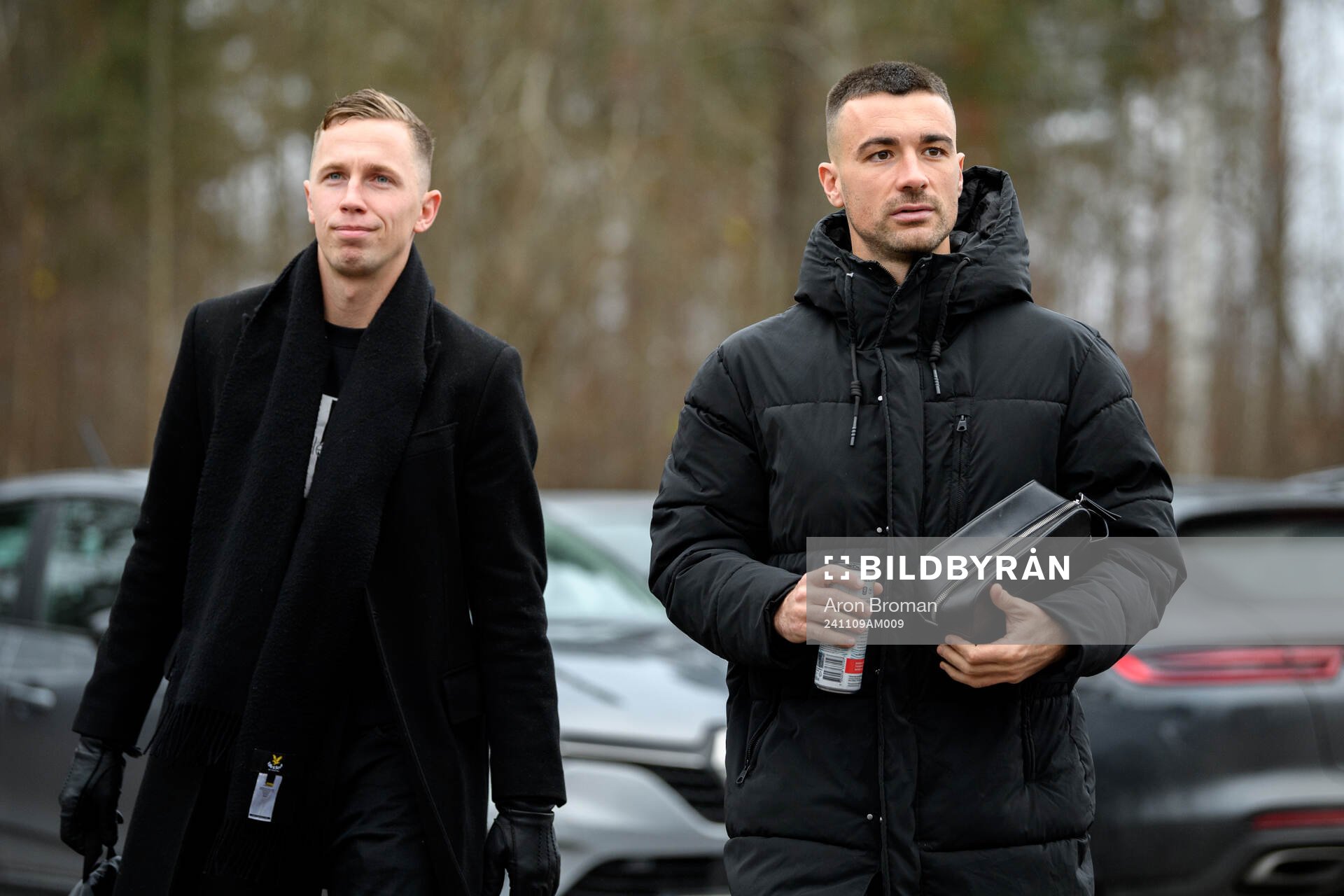 Degerfors Erik Lindell och Carlos Moros Gracia inför fotbollsmatchen i Superettan mellan Degerfors och Öster den 9 november 2024 i Degerfors. 
