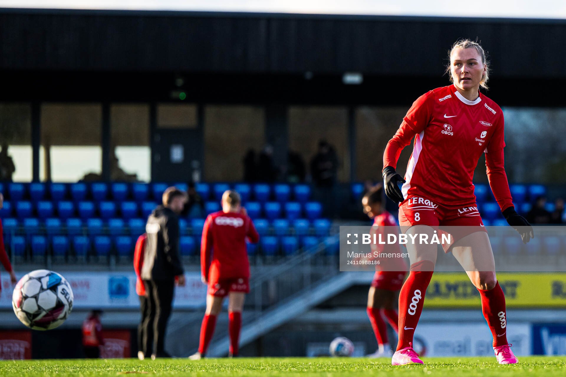 Karoline Heimvik Haugland of Brann warms up ahead of the Toppserien football match between Rosenborg and Brann on November 9, 2024 in Trondheim.
