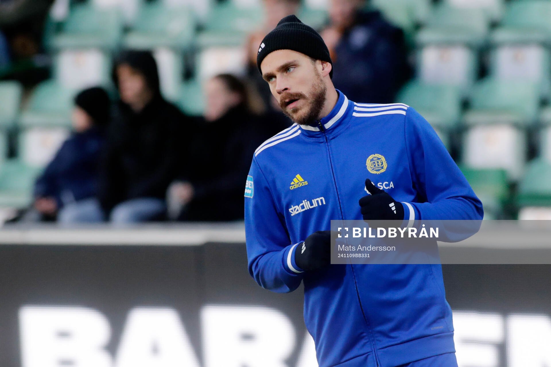 GIF Sundsvalls Pontus Engblom innan fotbollsmatchen i Superettan mellan GIF Sundsvall och Gefle den 9 november 2024 i Sundsvall. 