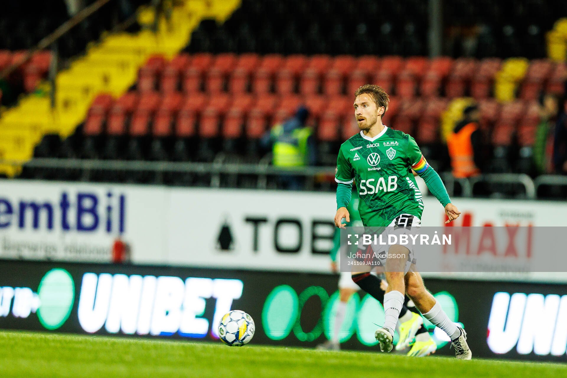 Brages Jacob Stensson under fotbollsmatchen i Superettan mellan Östersund och Brage den 9 november 2024 i Östersund. 