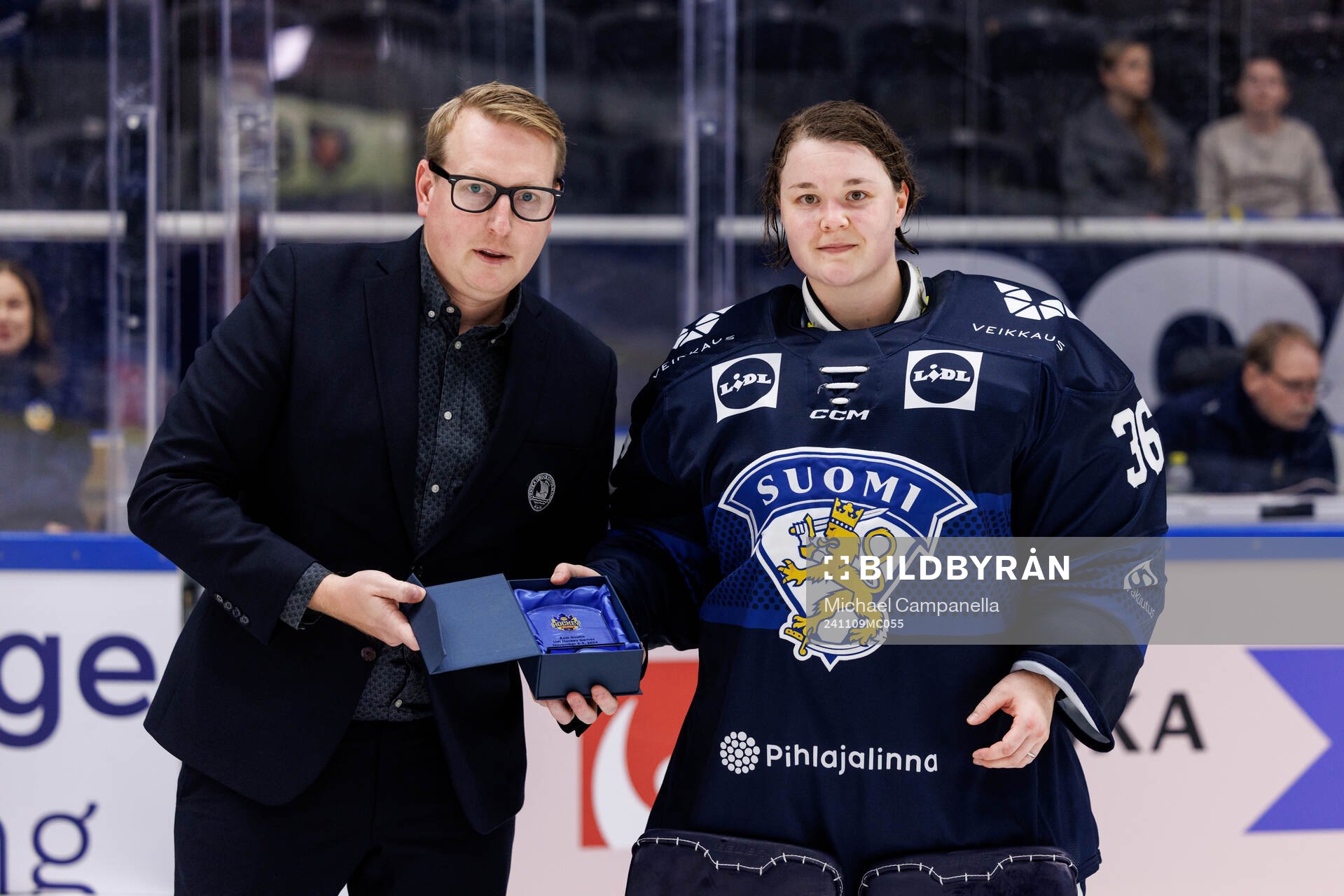 Goaltender Anni Keisala of Finland is awarded best