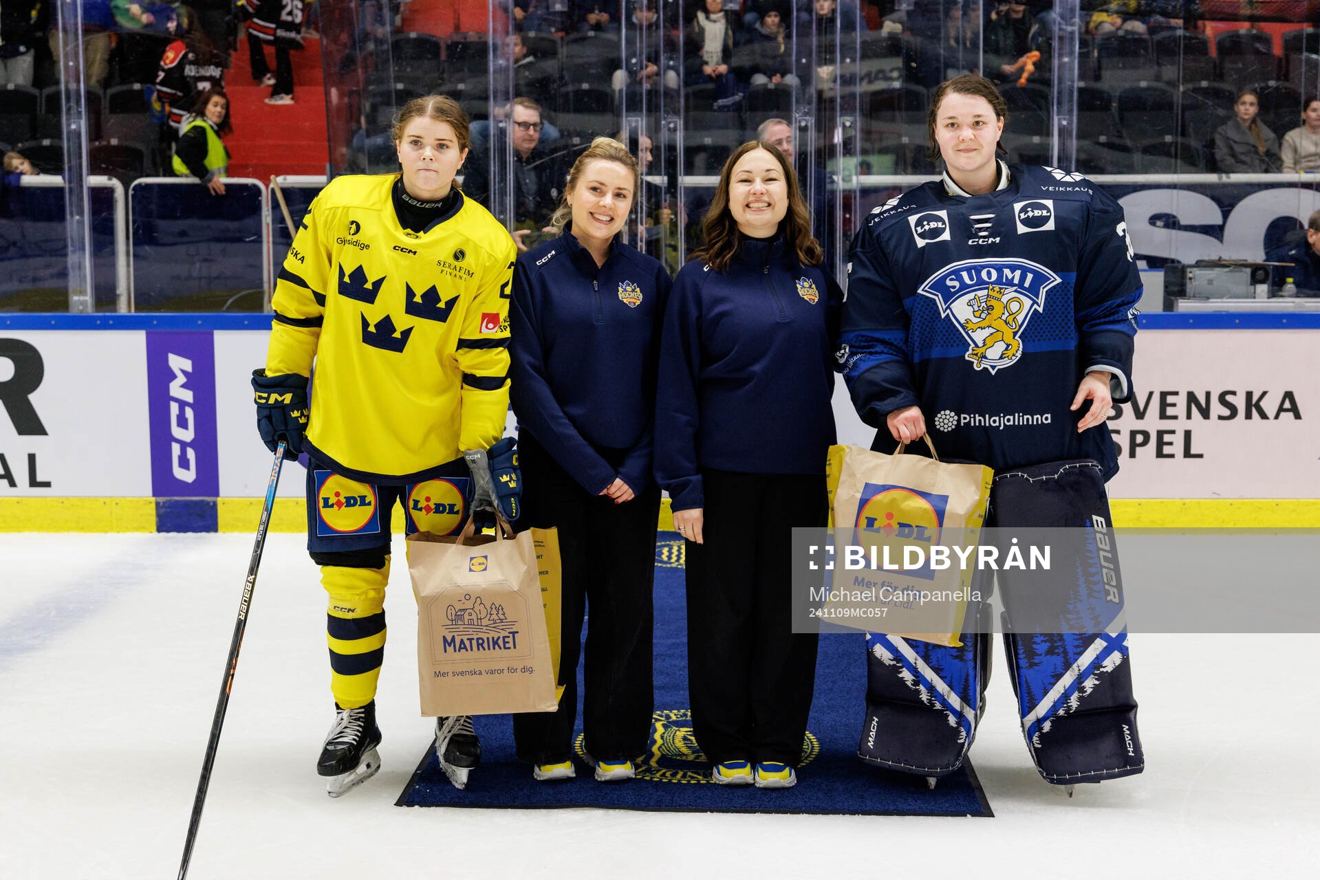 Hanna Thuvik of Sweden and goaltender Anni Keisala of