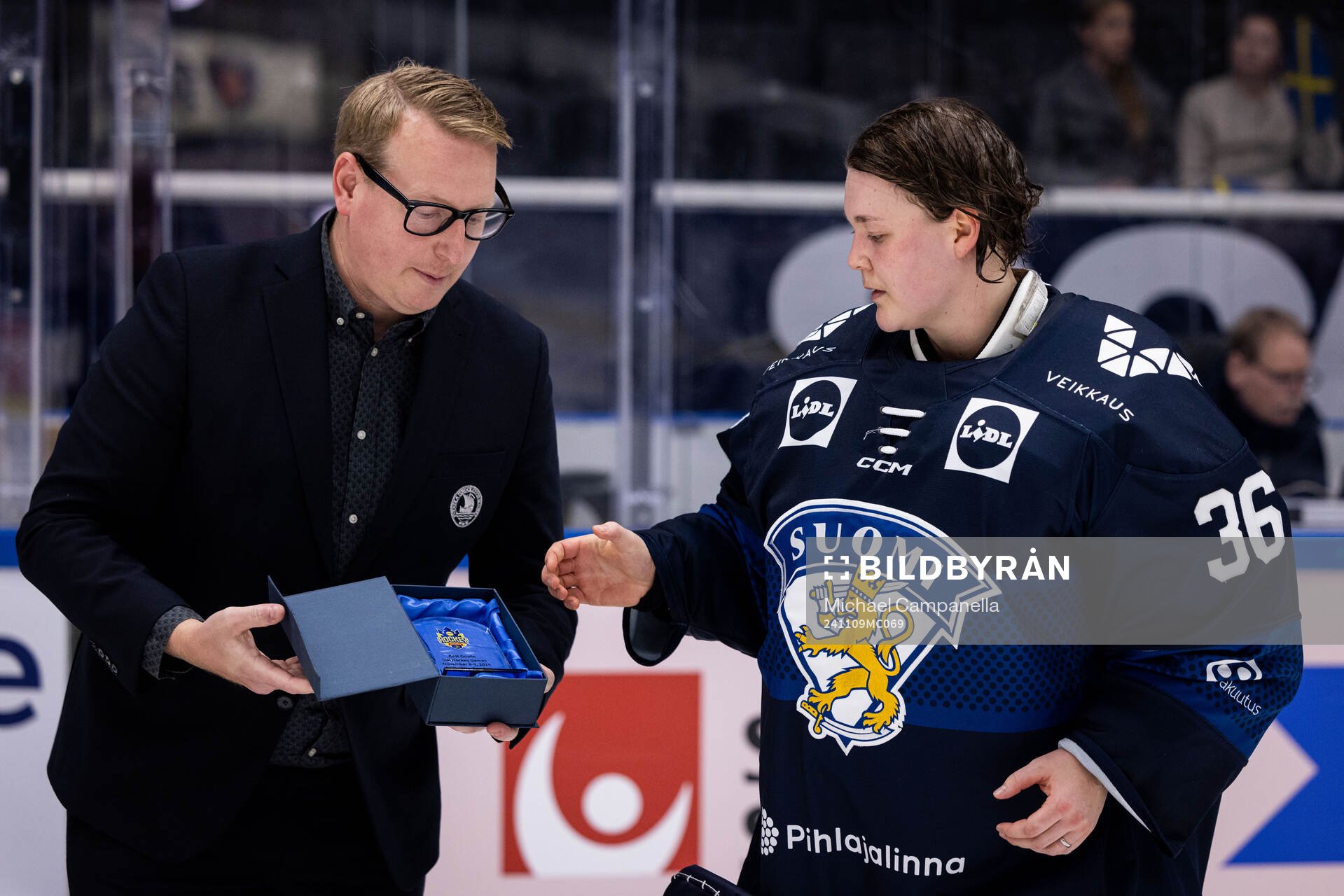 Anni Keisala of Finland is awarded best goaltender