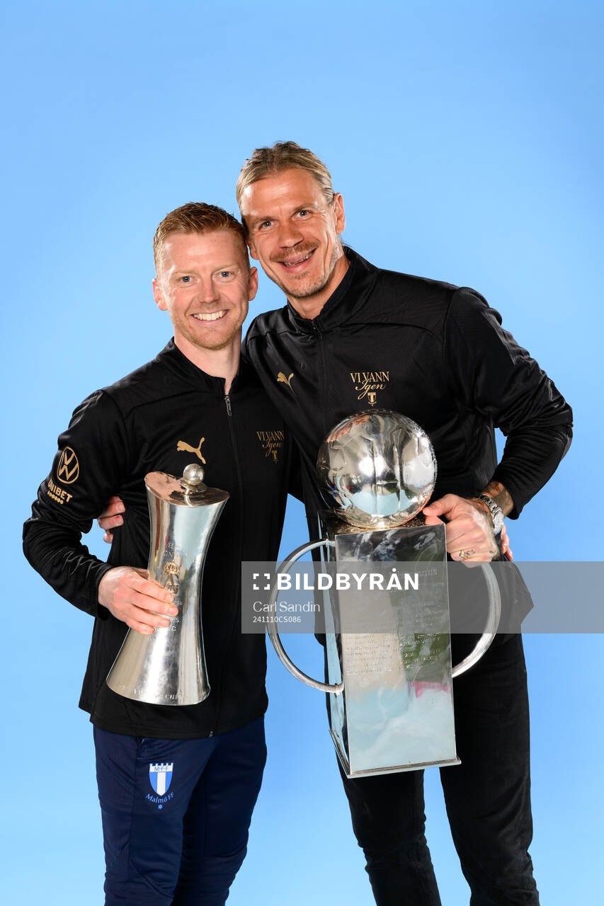 Malmö FFs Anders Christiansen och målvakt Johan Dahlin