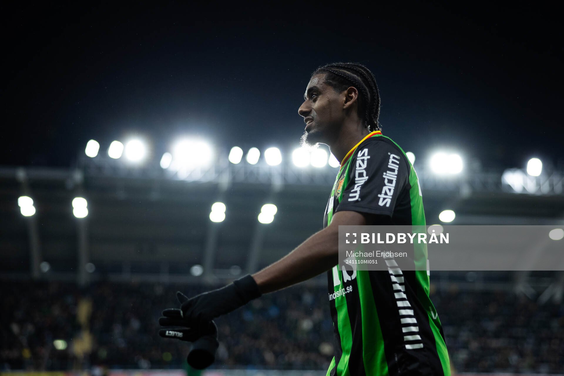 GAIS Harun Ibrahim byts ut under fotbollsmatchen i Allsvenskan mellan GAIS och Sirius den 10 november 2024 i Göteborg. 