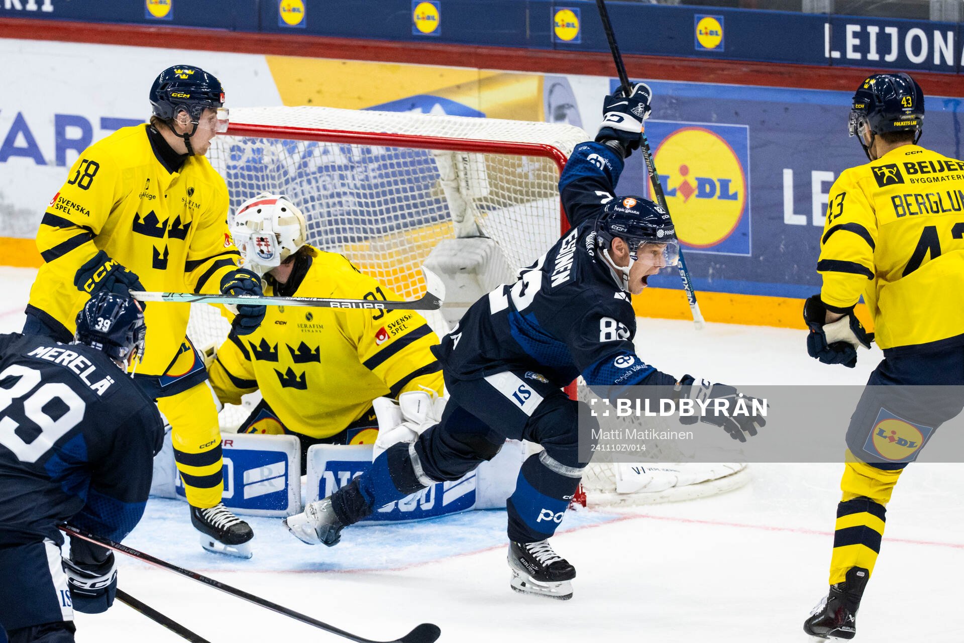Harri Pesonen of Finland celebrates scoring 4-3