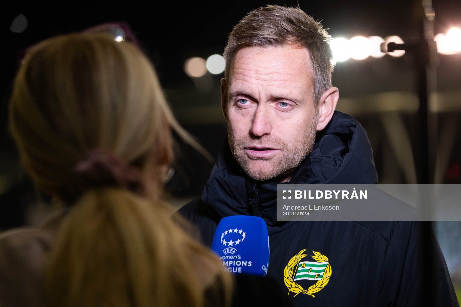Head coach Martin Sjögren of Hammarby talking to media