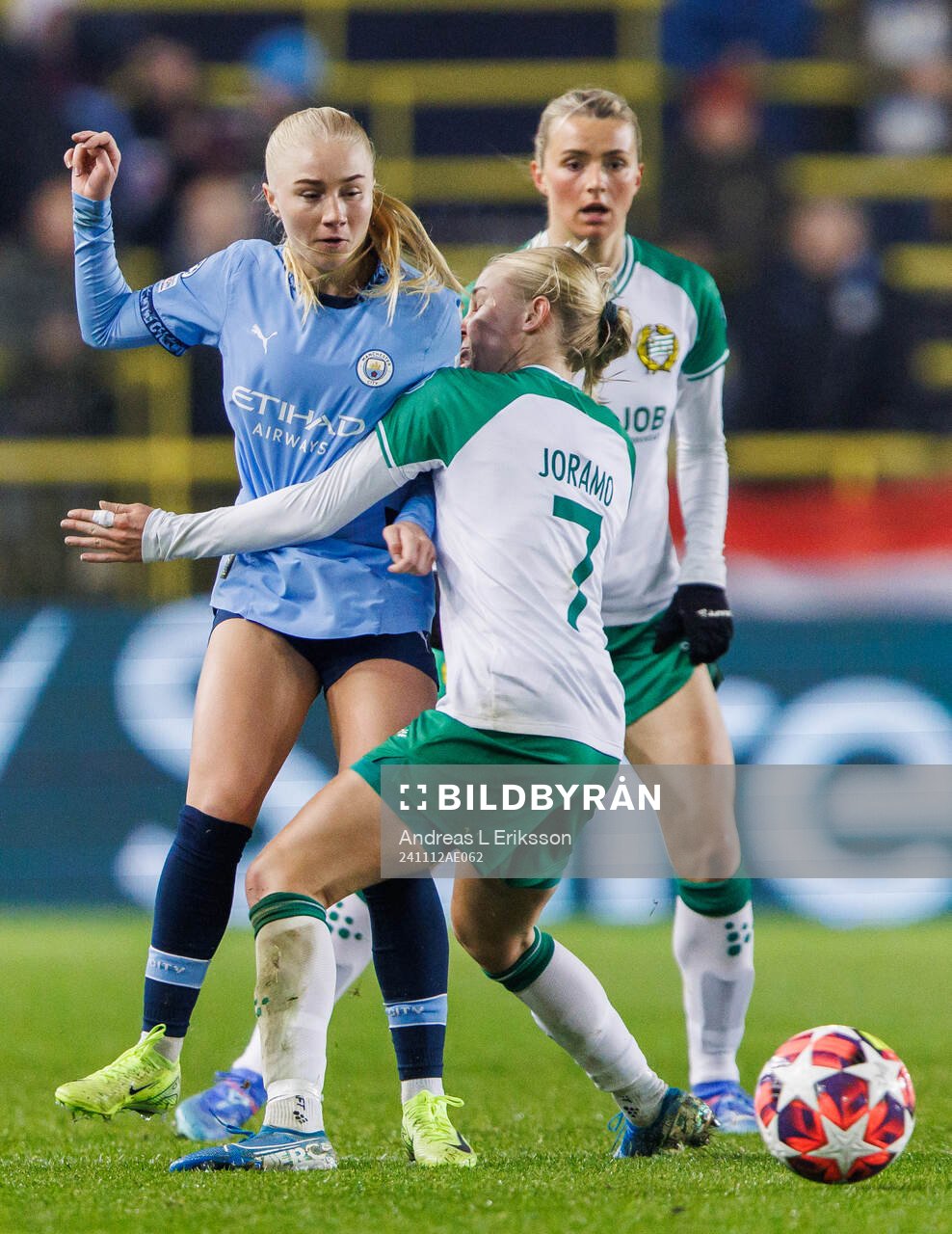 Laura Brown of Manchester City and Emilie Joramo of Hammarby