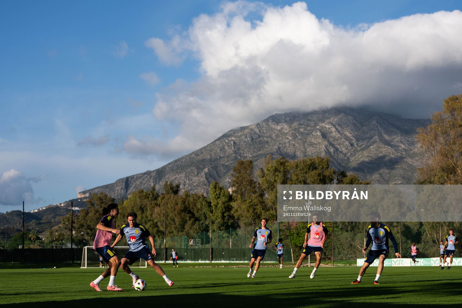 Amin Boudri and Hampus Skoglund during a training session with the Swedish under-21 national football team on November 12, 2024 in Marbella. 