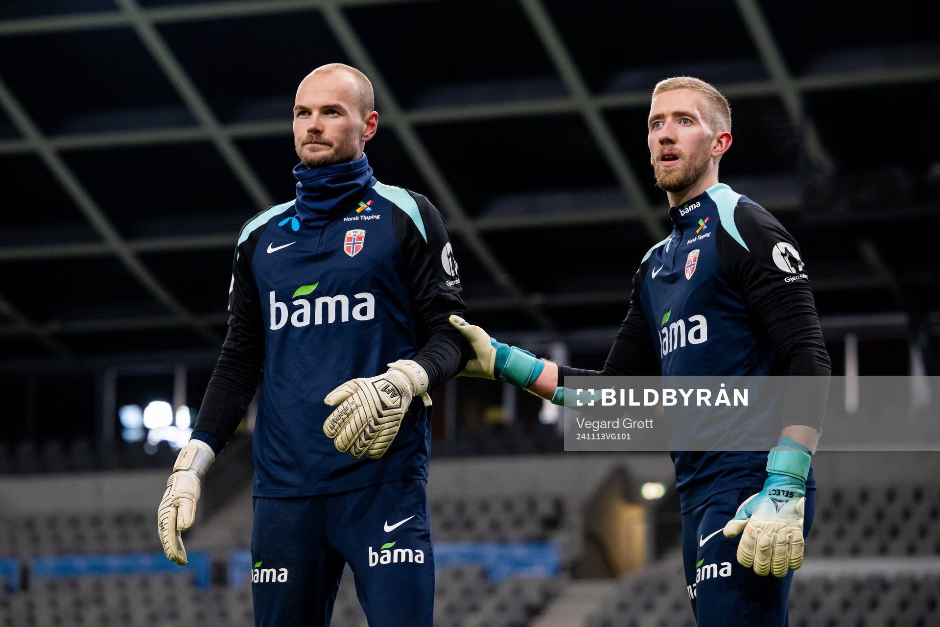 Goalkeepers Viljar Myhra and Egil Selvik of the Norwegian