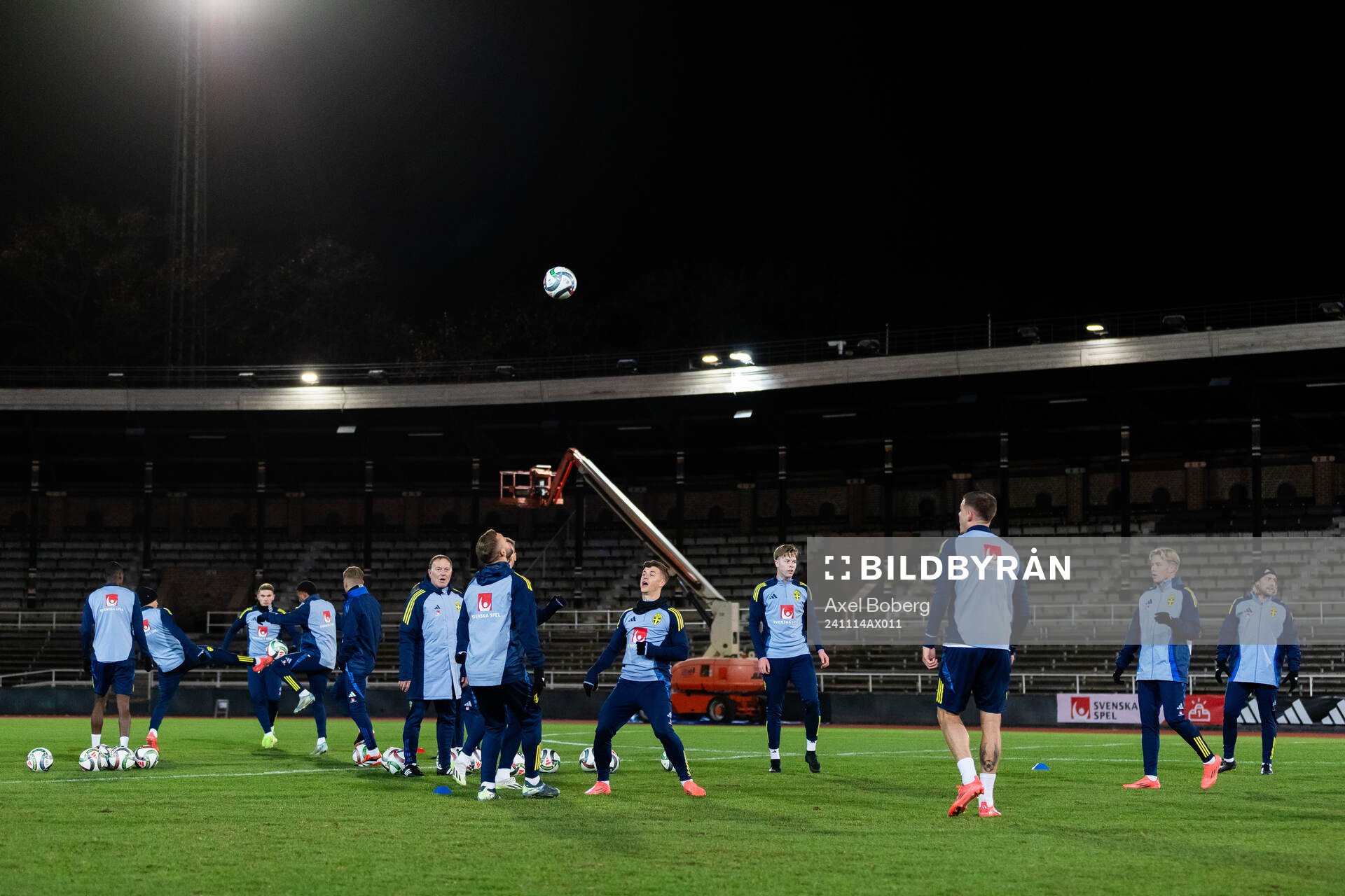 Players of the Swedish men’s national football team during a training session on November 14, 2024 in Stockholm. 
