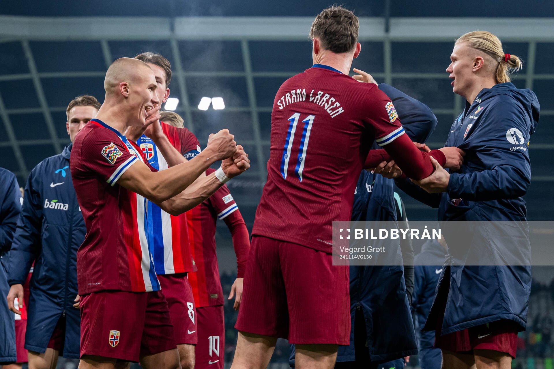 Leo Østigård and Erling Braut Haaland of Norway celebrate