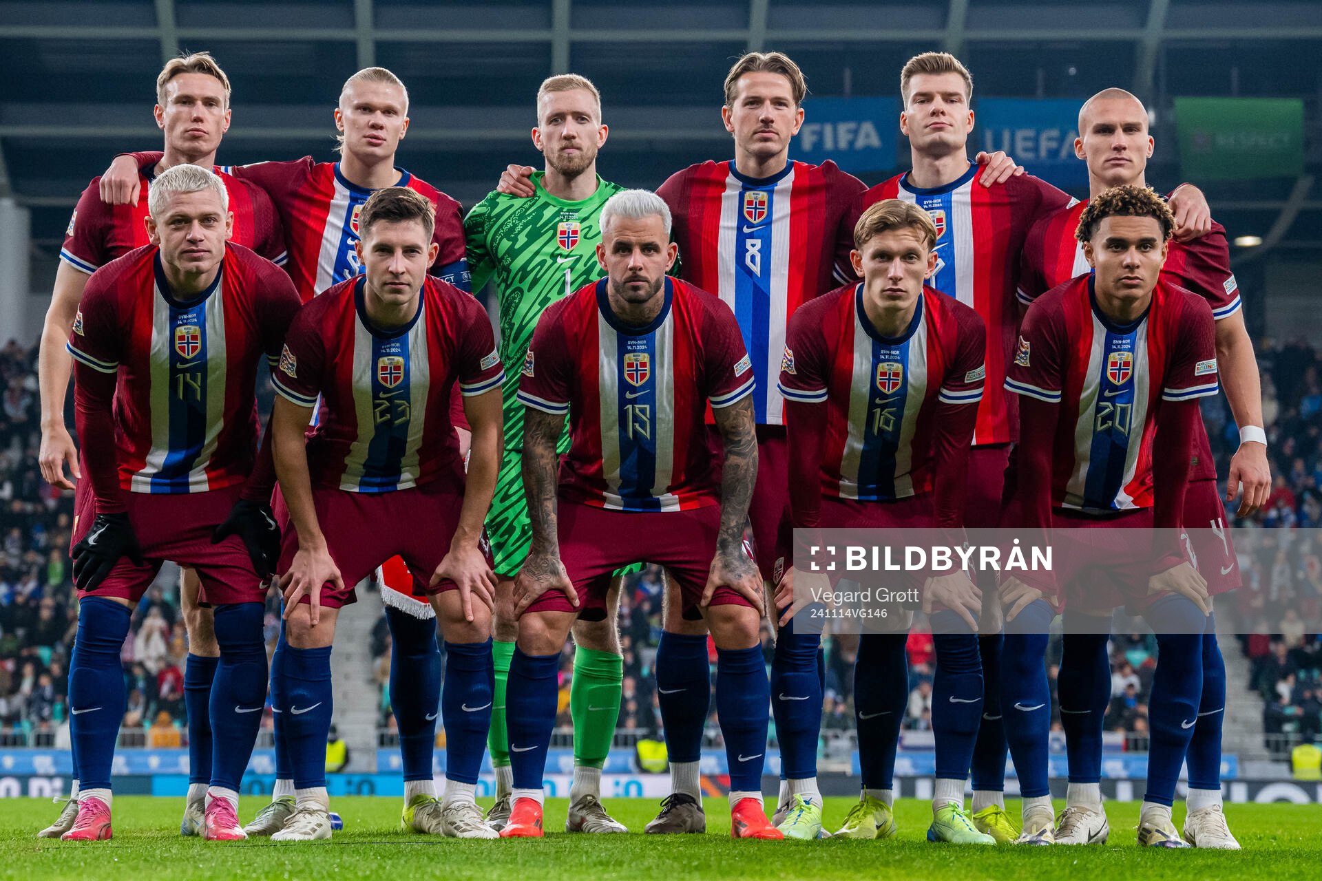The starting eleven of Norway pose for a team photo