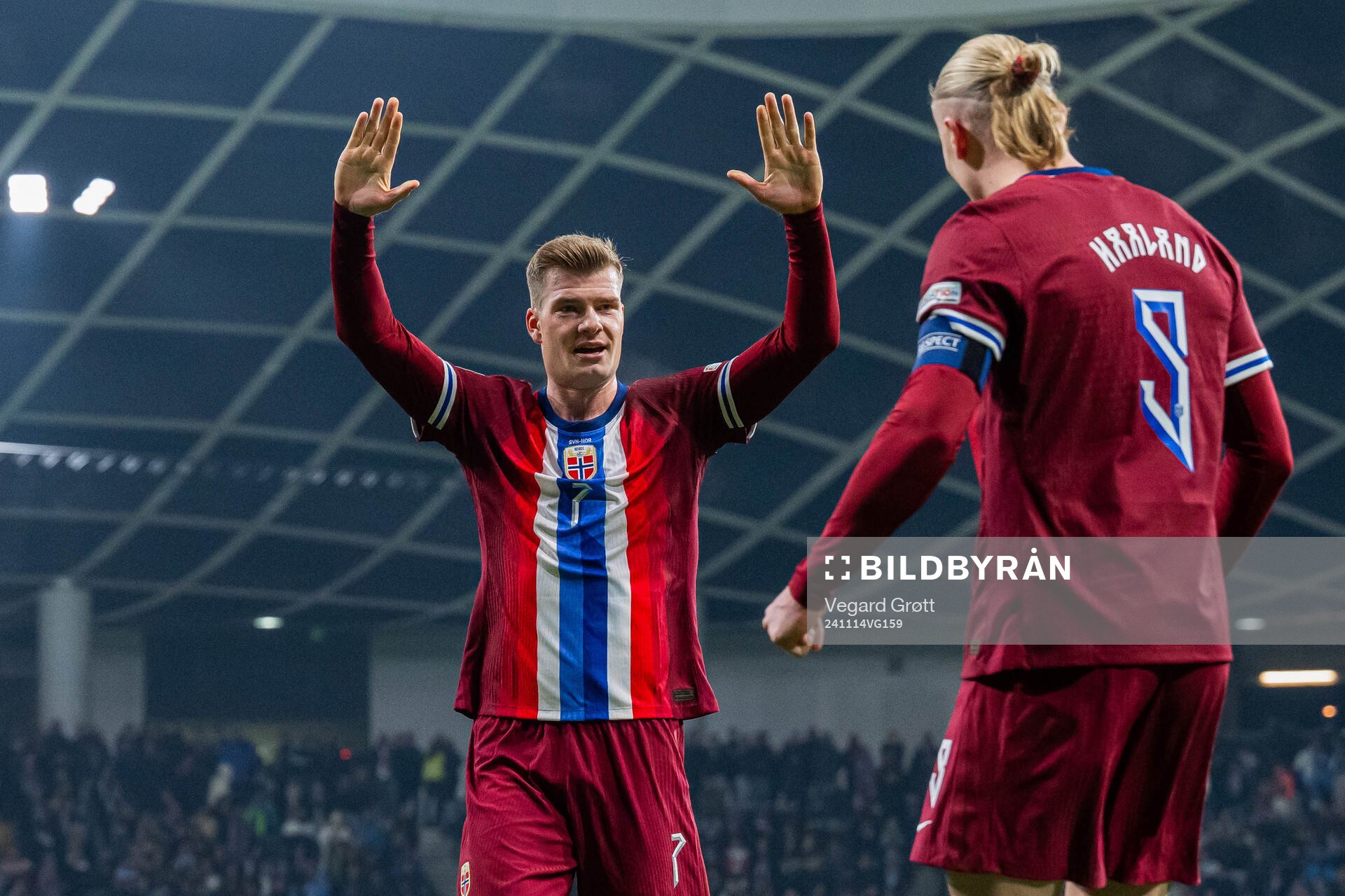 Erling Braut Haaland of Norway celebrates with teammate