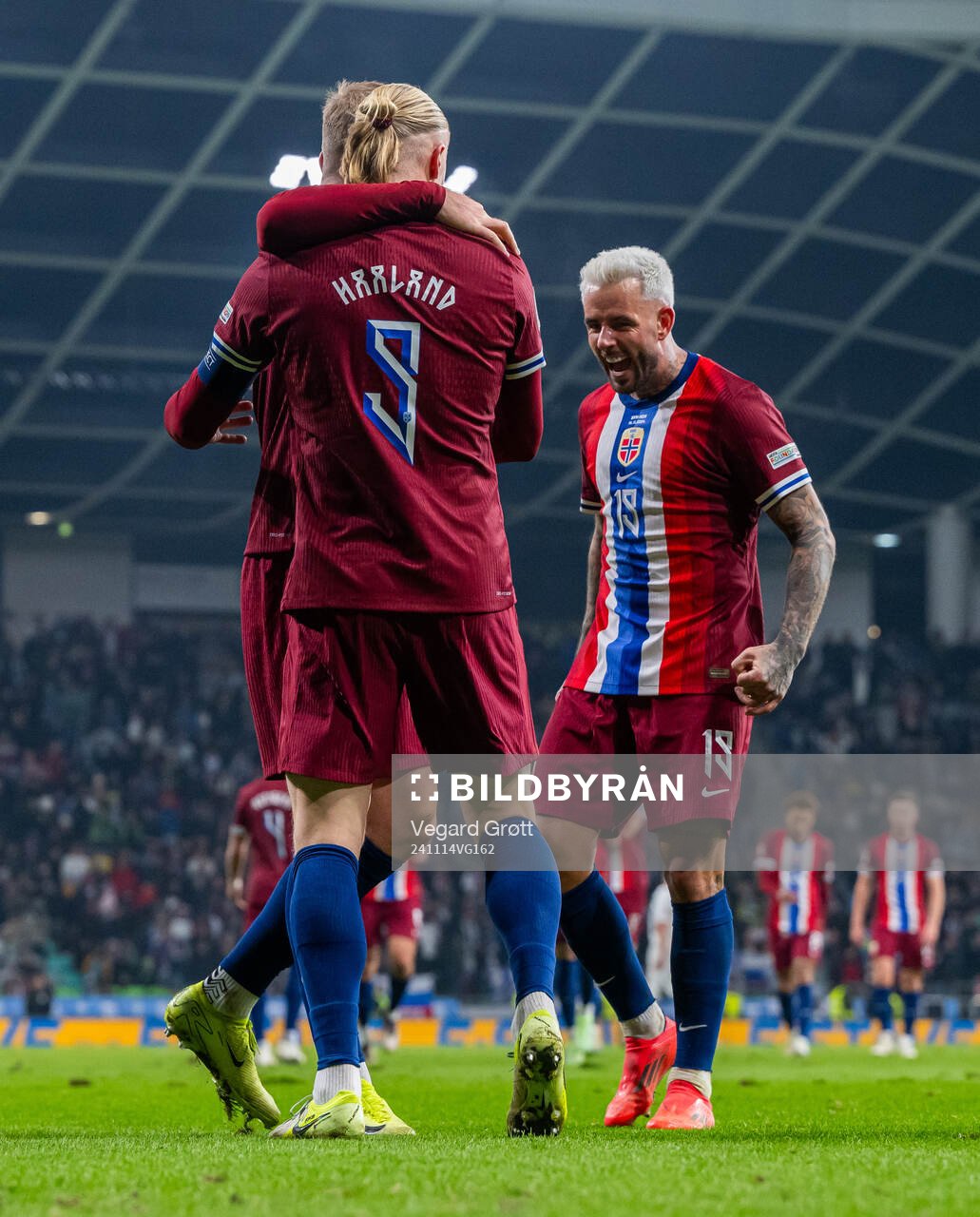 Erling Braut Haaland of Norway celebrates with teammate