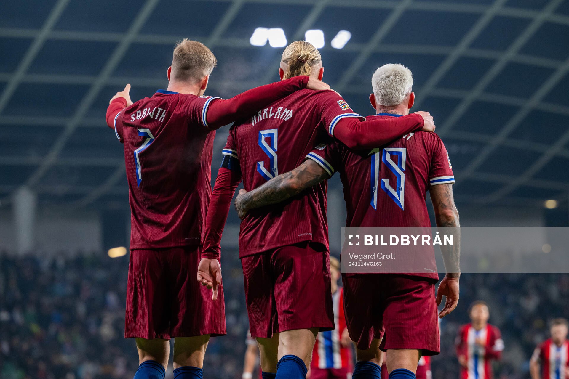 Erling Braut Haaland of Norway celebrates with teammates