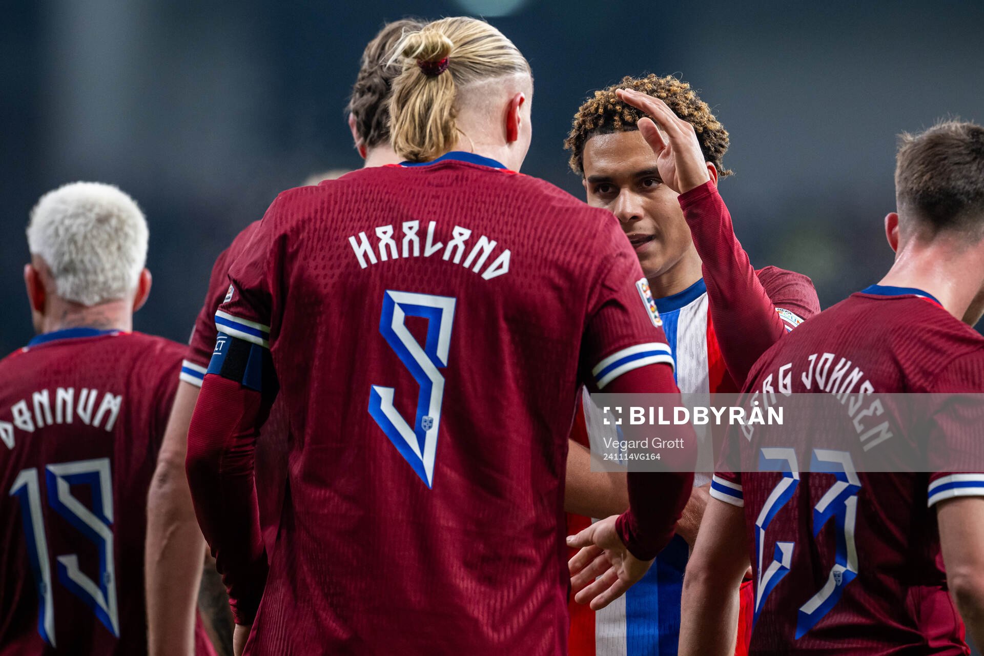 Erling Braut Haaland of Norway celebrates with teammate