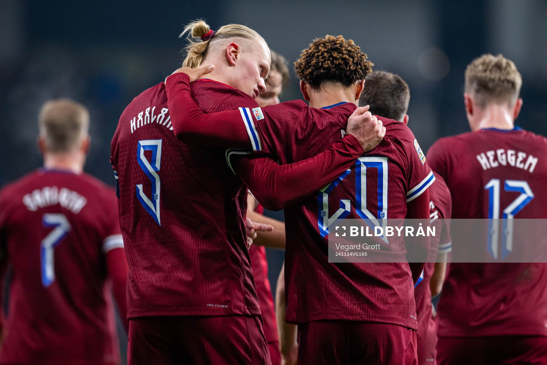 Erling Braut Haaland of Norway celebrates with teammate