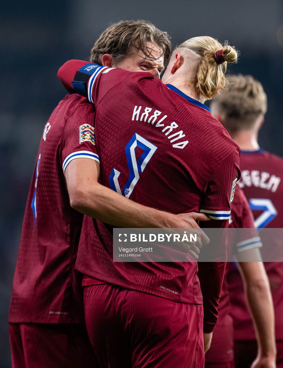 Erling Braut Haaland of Norway celebrates with teammate