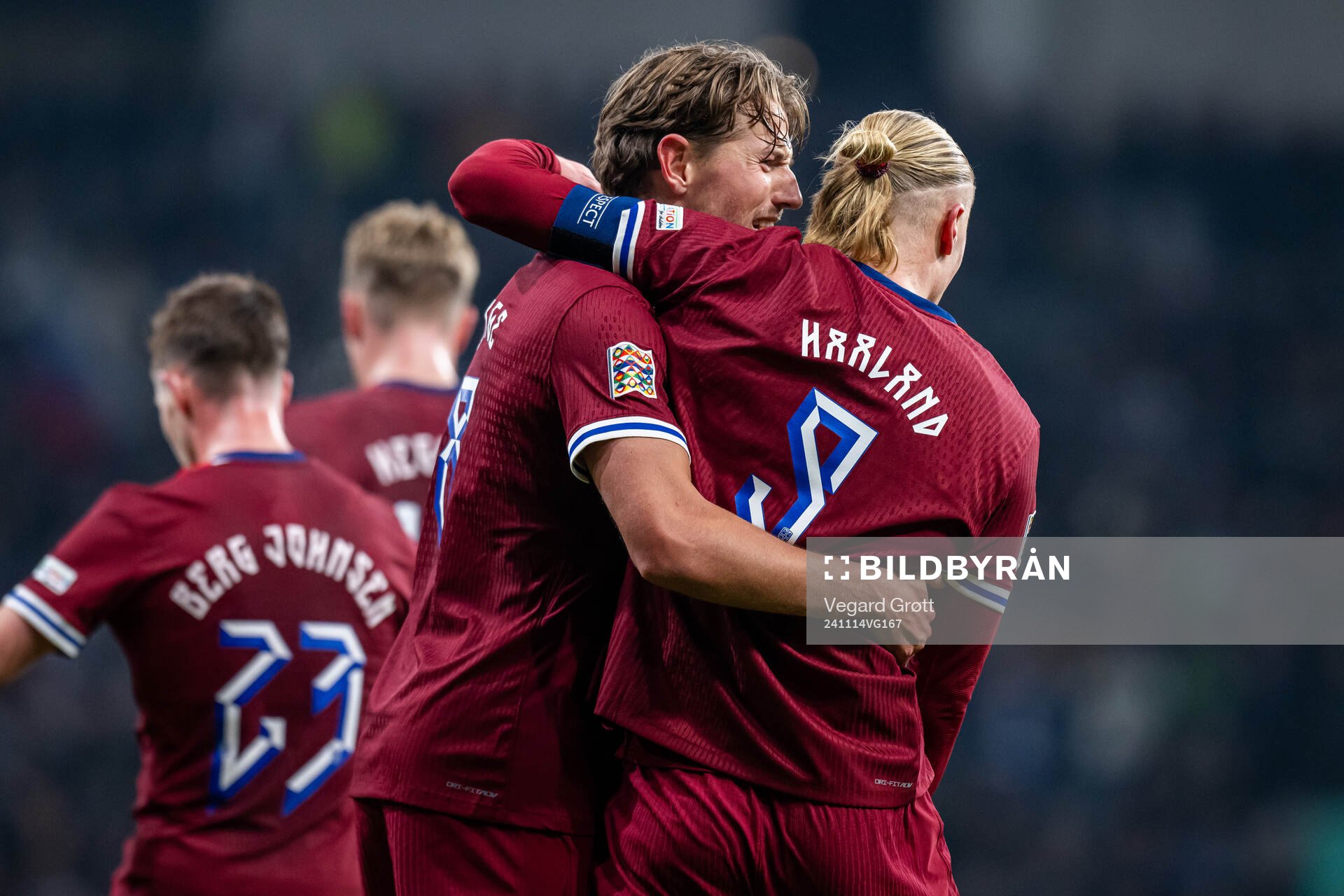 Erling Braut Haaland of Norway celebrates with teammate