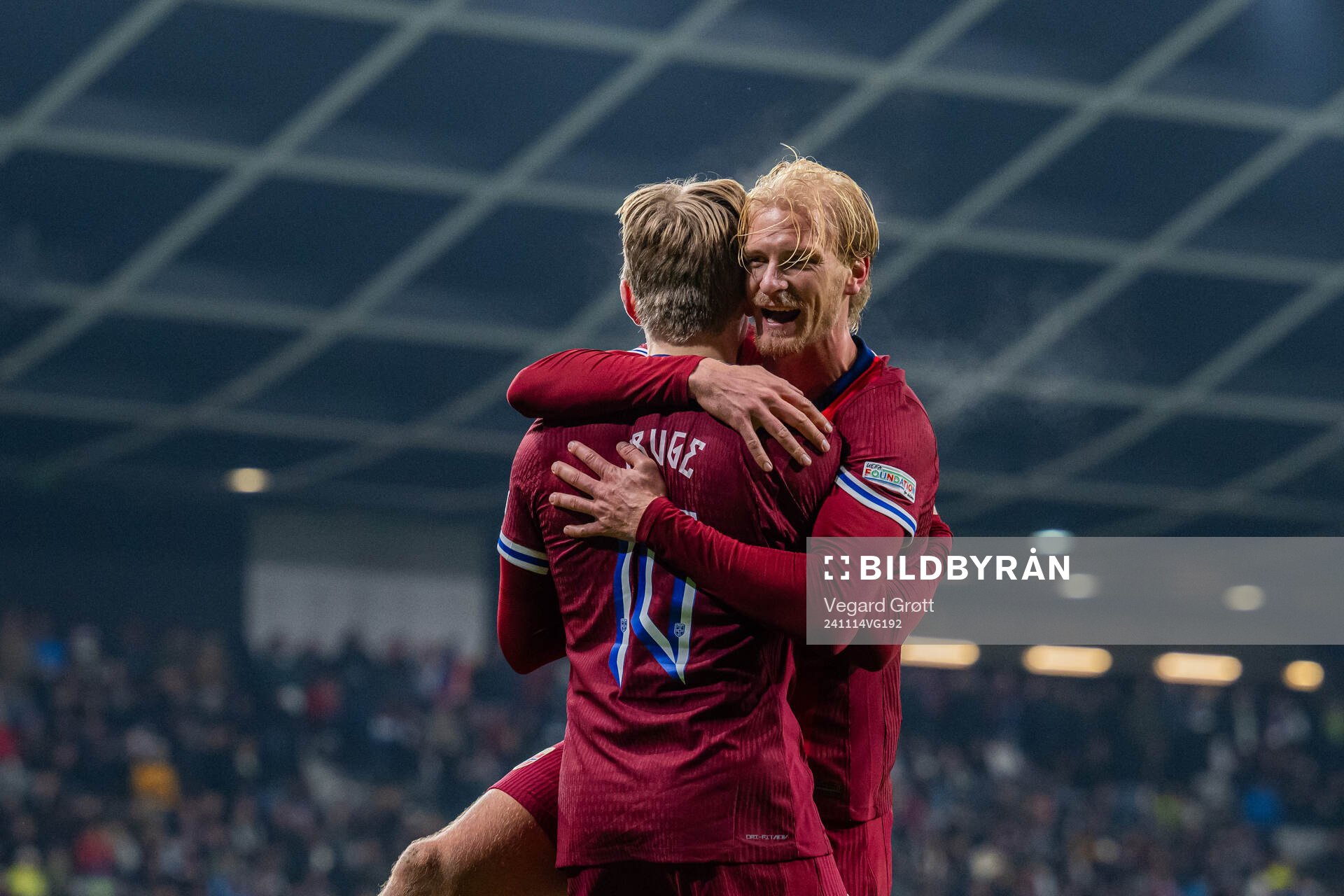 Jens Petter Hauge of Norway celebrates with teammate Morten