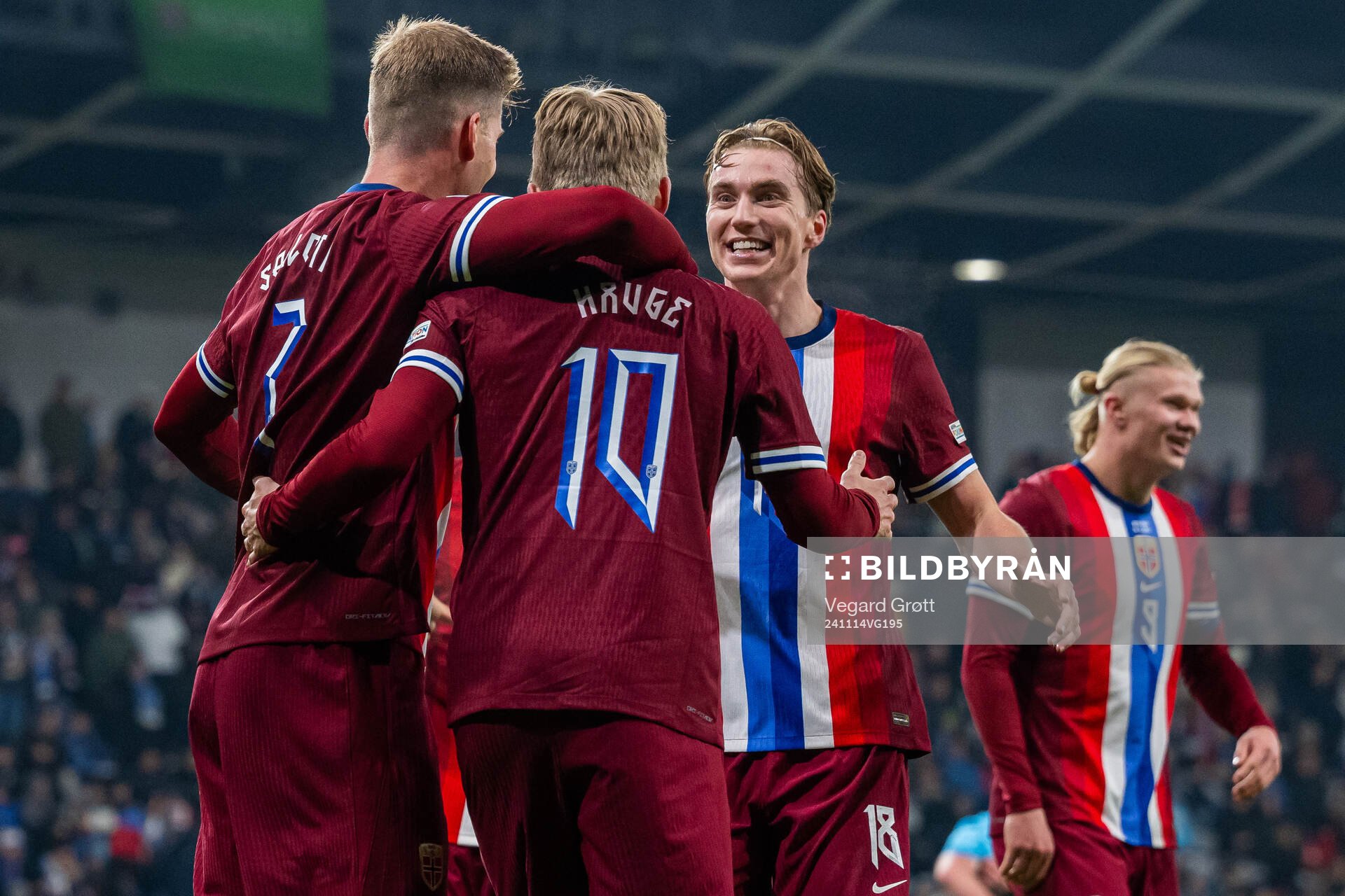 Jens Petter Hauge of Norway celebrates with teammate