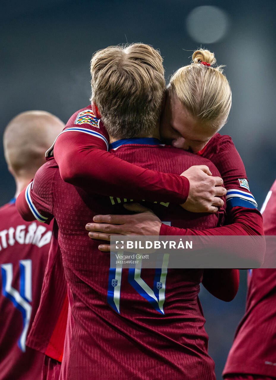 Jens Petter Hauge of Norway celebrates with teammate Erling